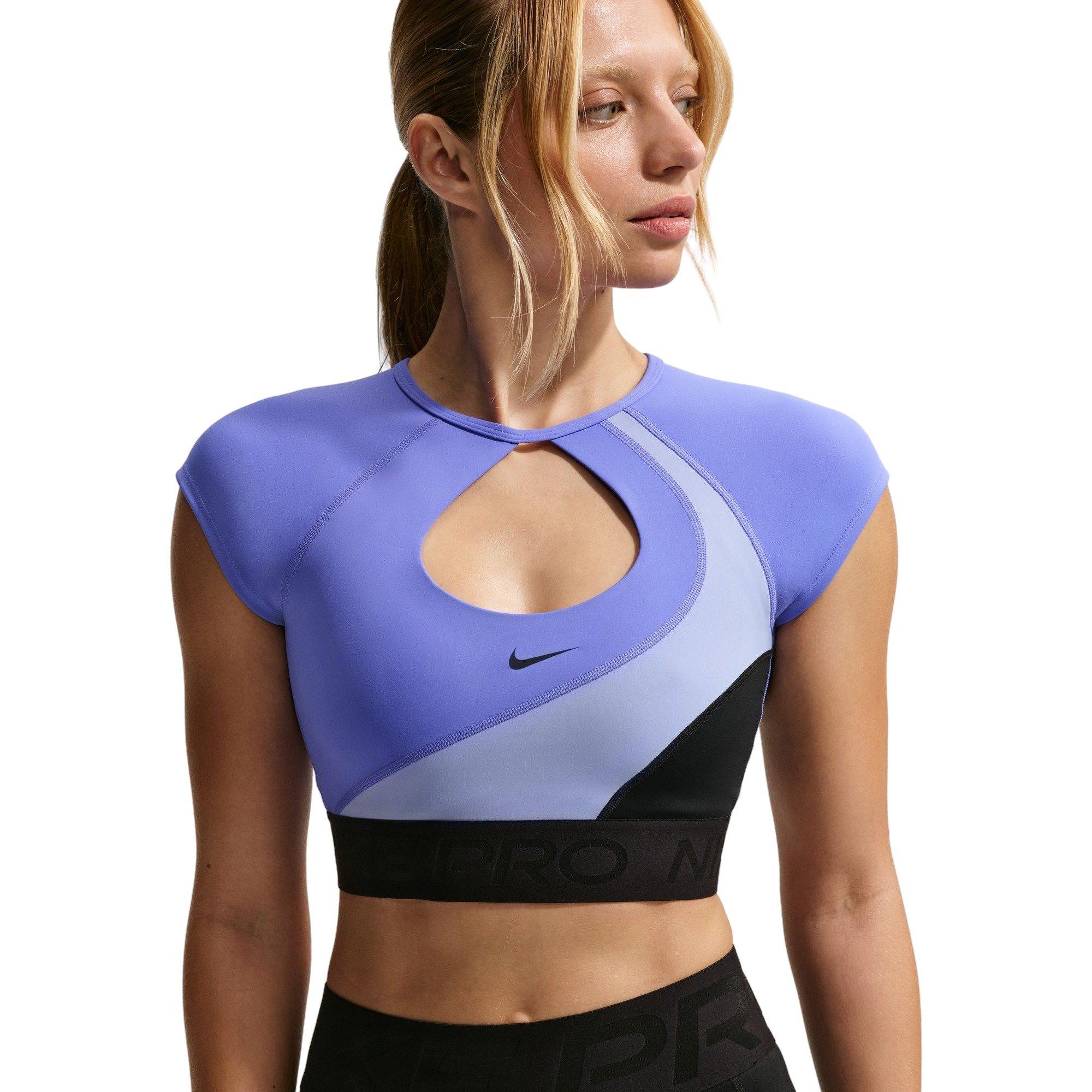 Nike Women's Pro Sculpt Padded Short-Sleeve Sports Bra - BLACK/PURPLE Thumbnail View 3