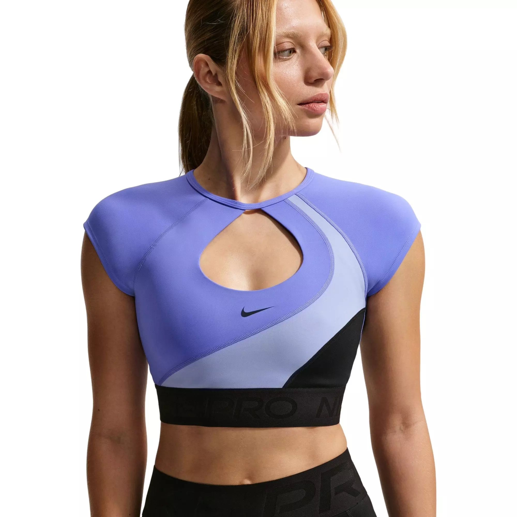 Nike Women's Pro Sculpt Padded Short-Sleeve Sports Bra - BLACK/PURPLE