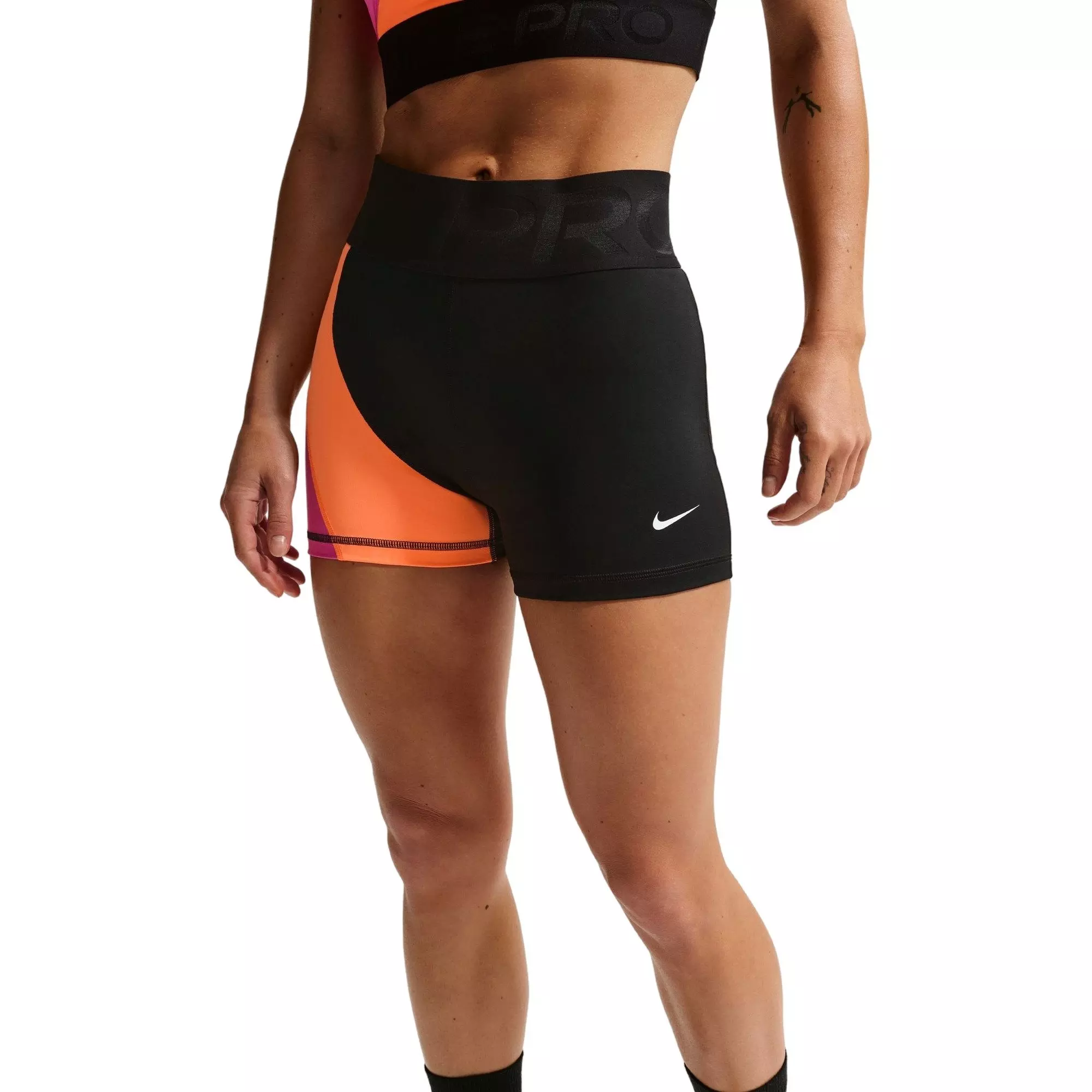 Nike Women's Pro Sculpt High-Waisted 3" Biker Shorts - Black/Orange - BLACK/ORANGE