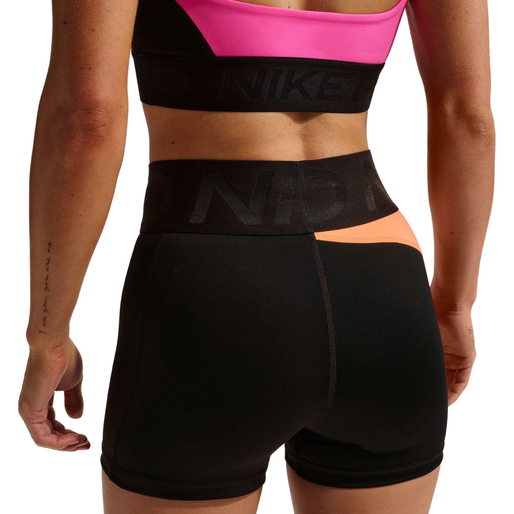 Nike Women's Pro Sculpt High-Waisted 3" Biker Shorts - Black/Orange - BLACK/ORANGE Thumbnail View 4
