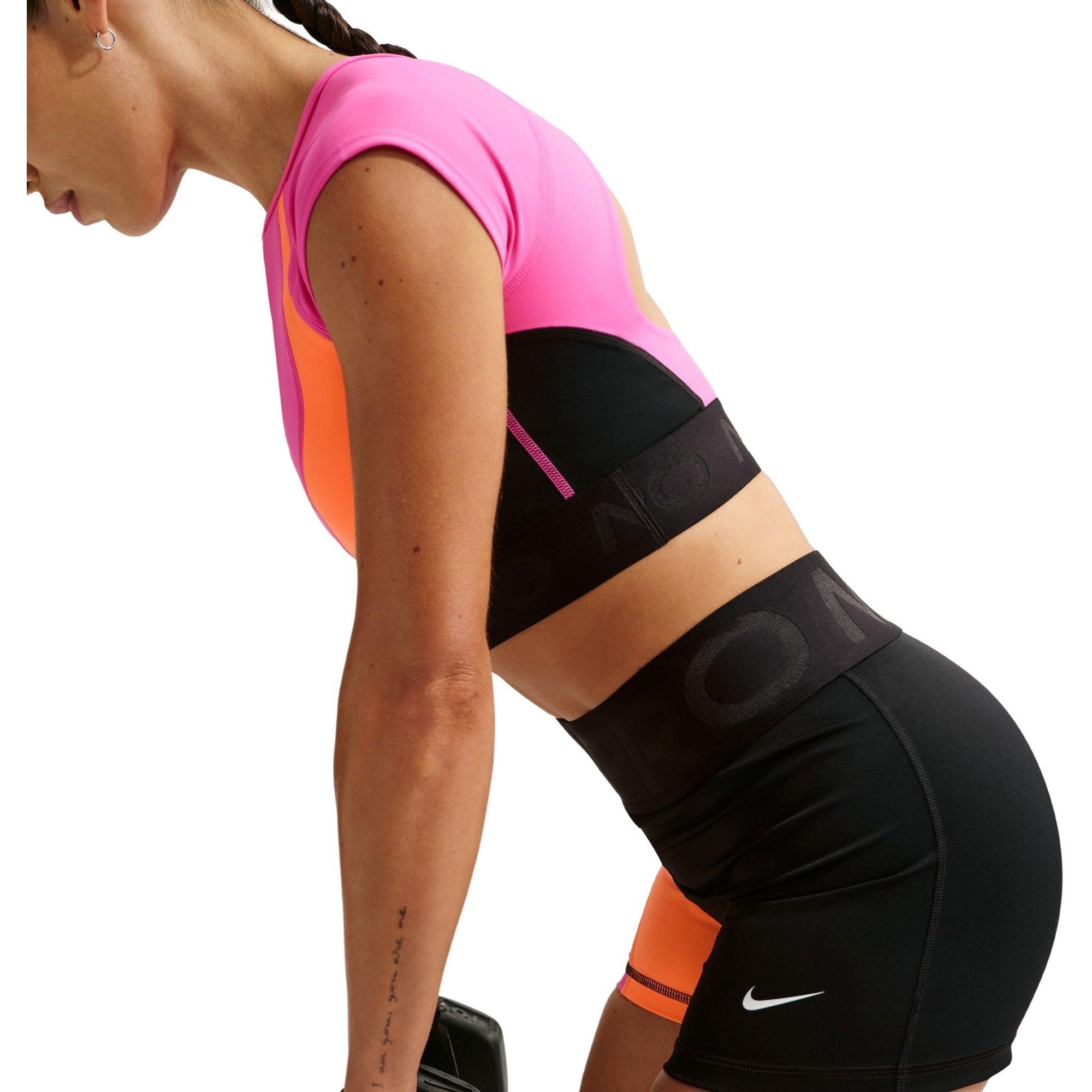 Nike Women's Pro Sculpt High-Waisted 3" Biker Shorts - Black/Orange - BLACK/ORANGE Thumbnail View 5