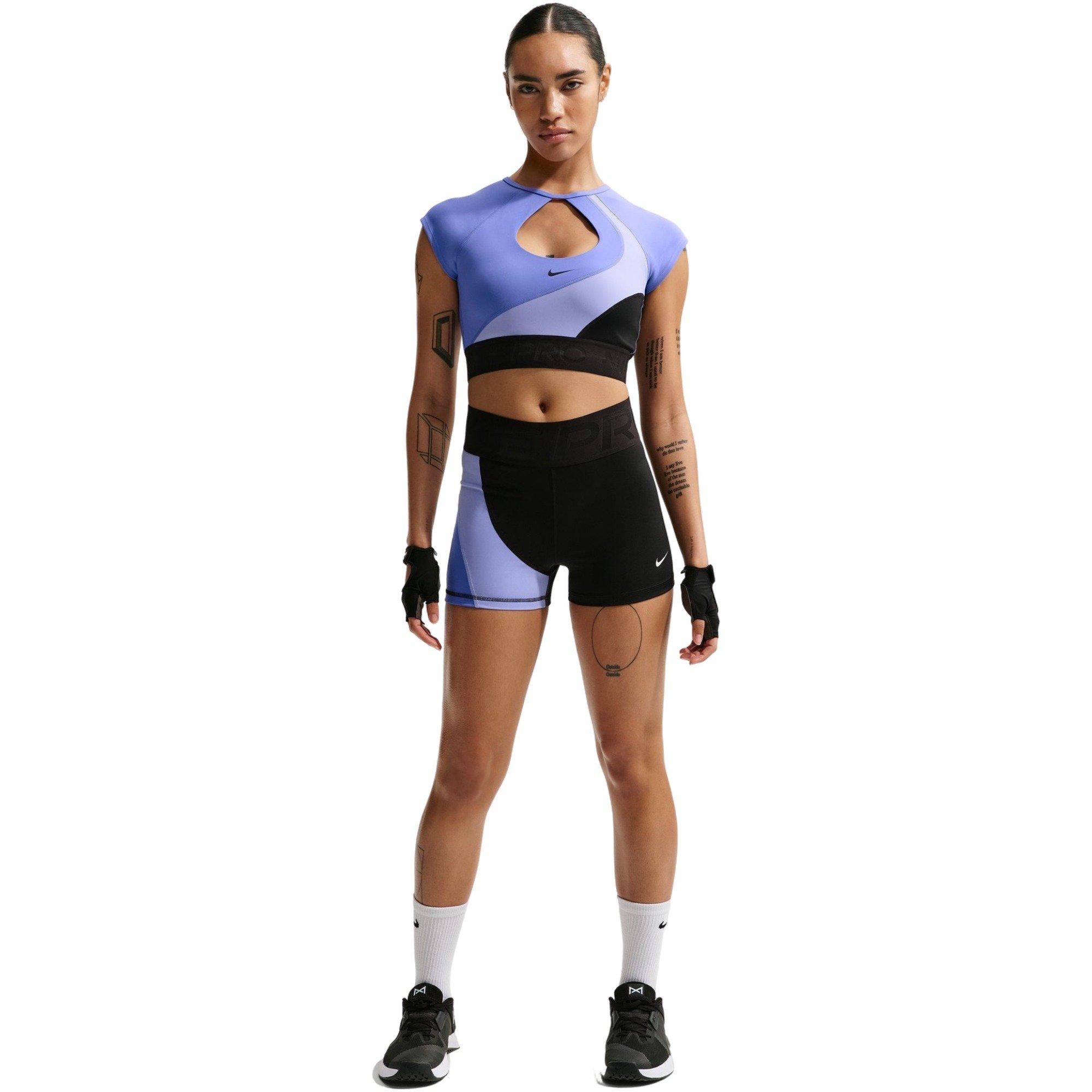 Nike Women's Pro Sculpt High-Waisted 3" Biker Shorts - Black/Purple - BLACK/PURPLE Thumbnail View 1