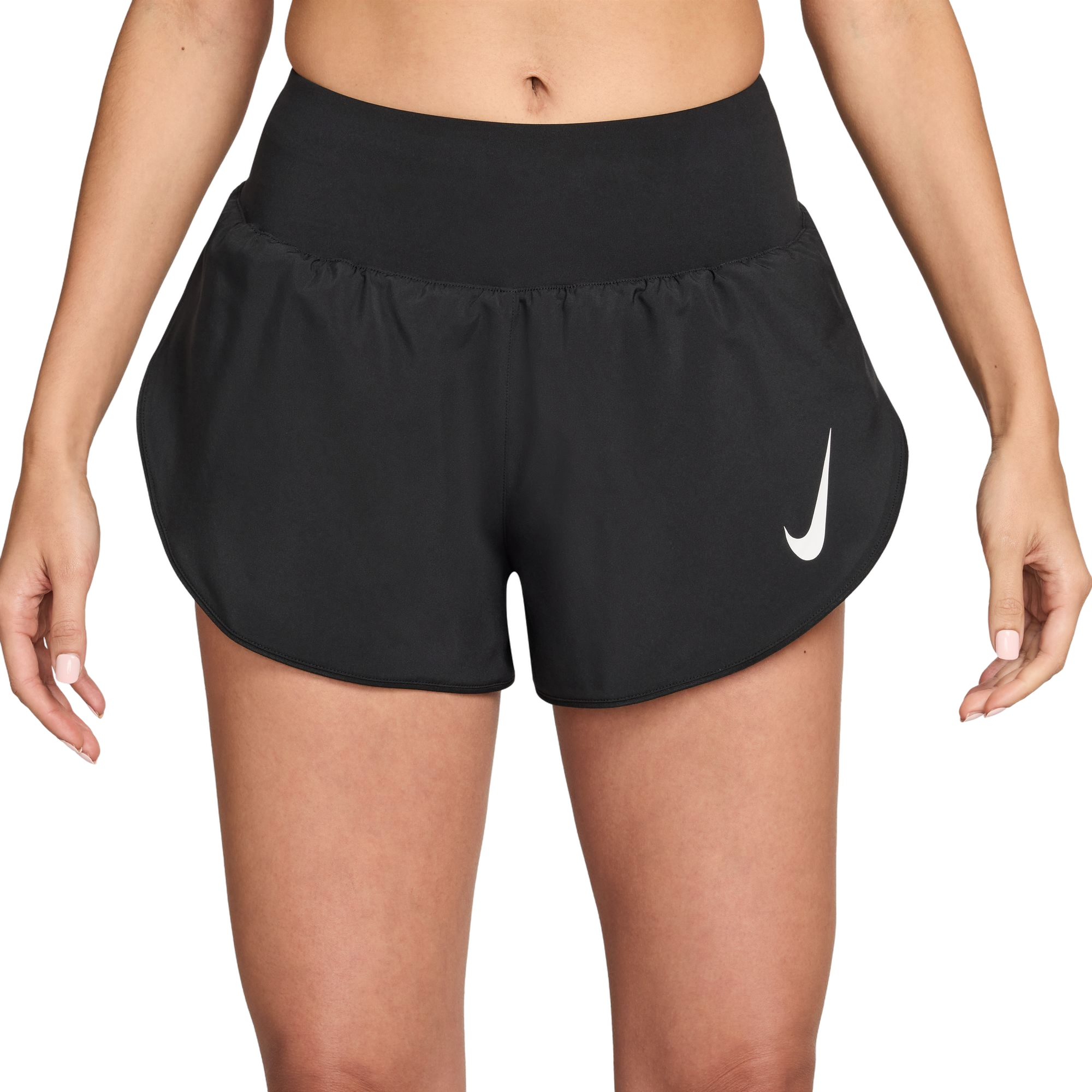 Nike Women's Tempo Swoosh Dri-FIT Mid-Rise Running Shorts - BLACK Thumbnail View 1