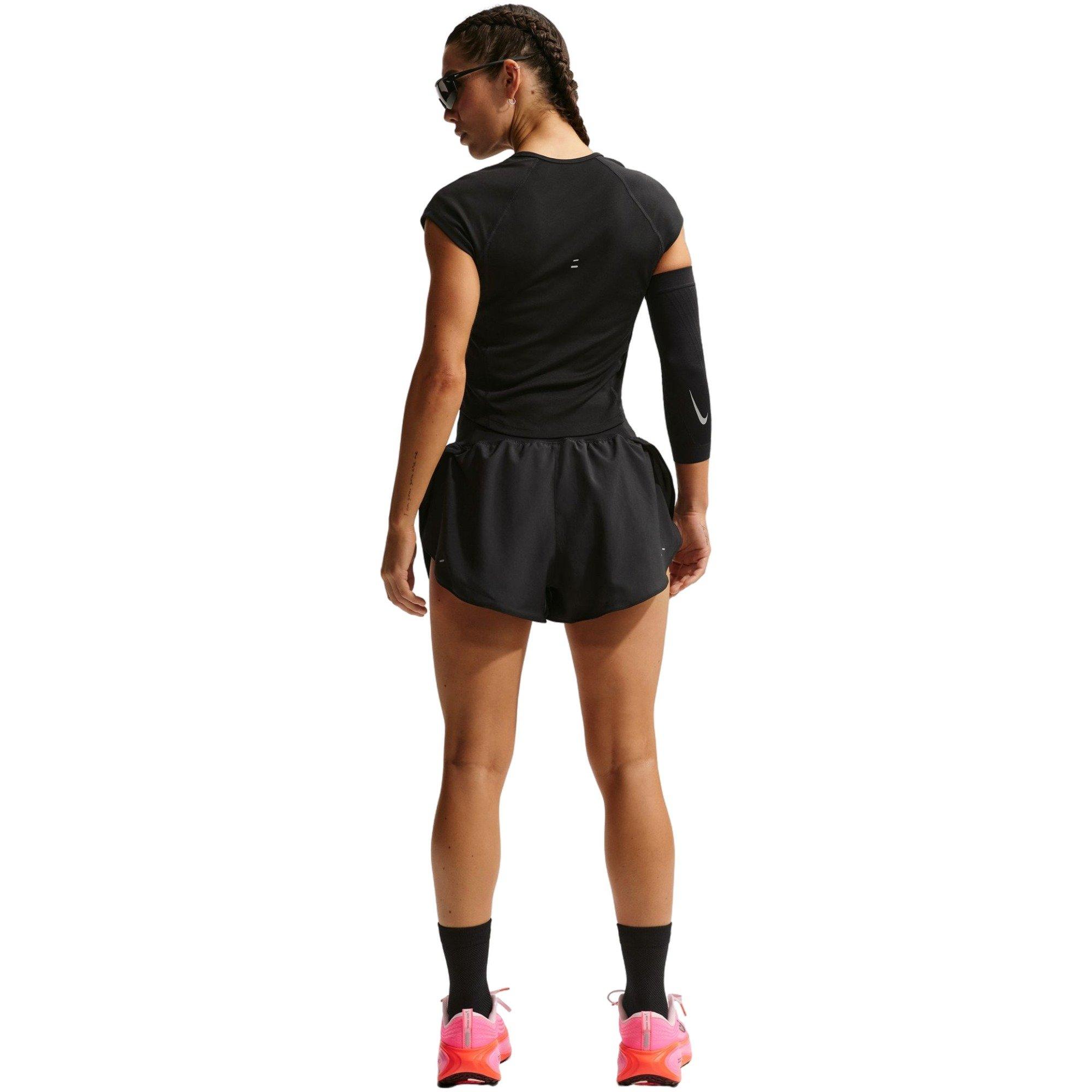 Nike Women's Tempo Swoosh Dri-FIT Mid-Rise Running Shorts - Black - BLACK Thumbnail View 2