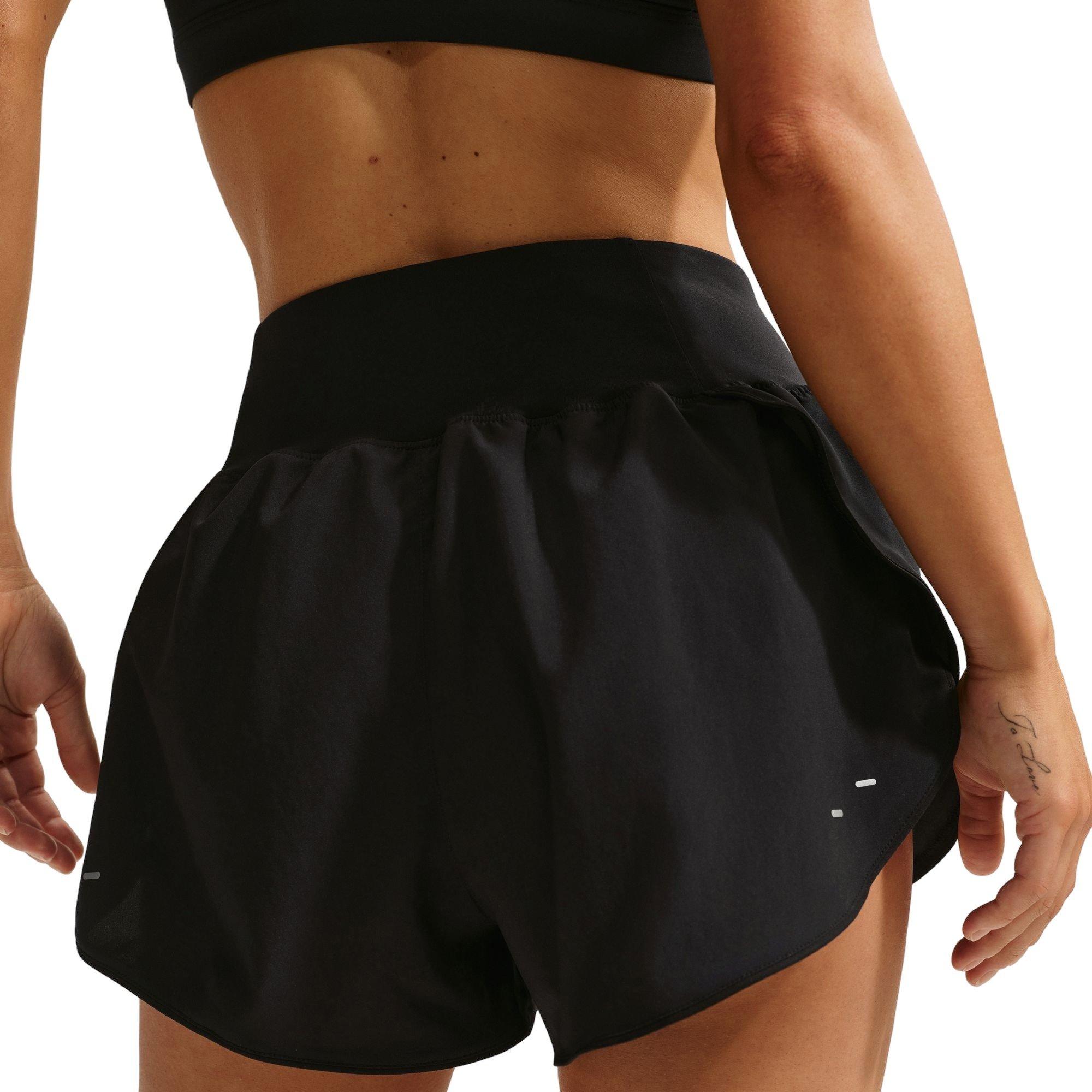 Nike Women's Tempo Swoosh Dri-FIT Mid-Rise Running Shorts - Black - BLACK Thumbnail View 4