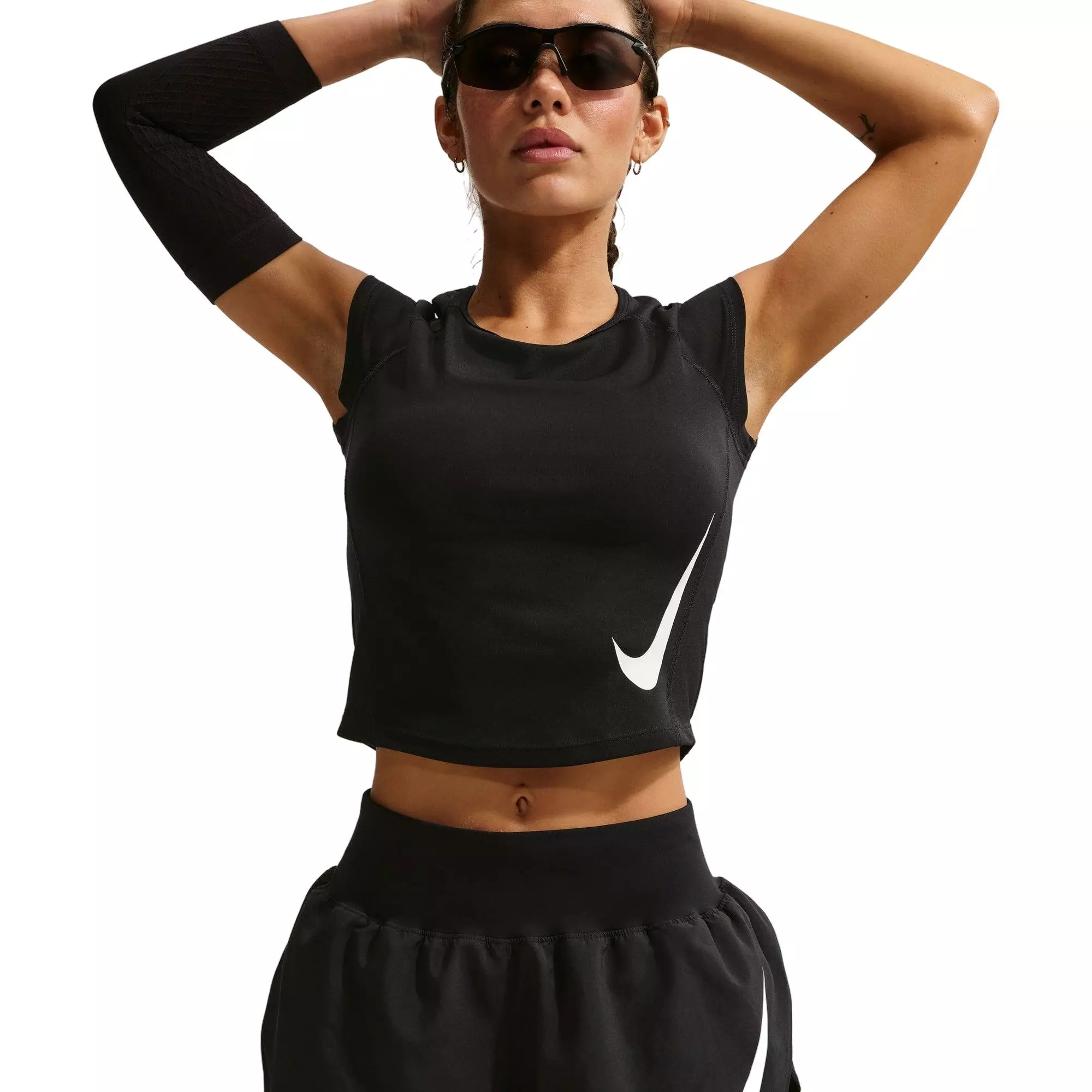 Nike Women's Tempo Swoosh Dri-FIT Mid-Rise Running Shorts - BLACK