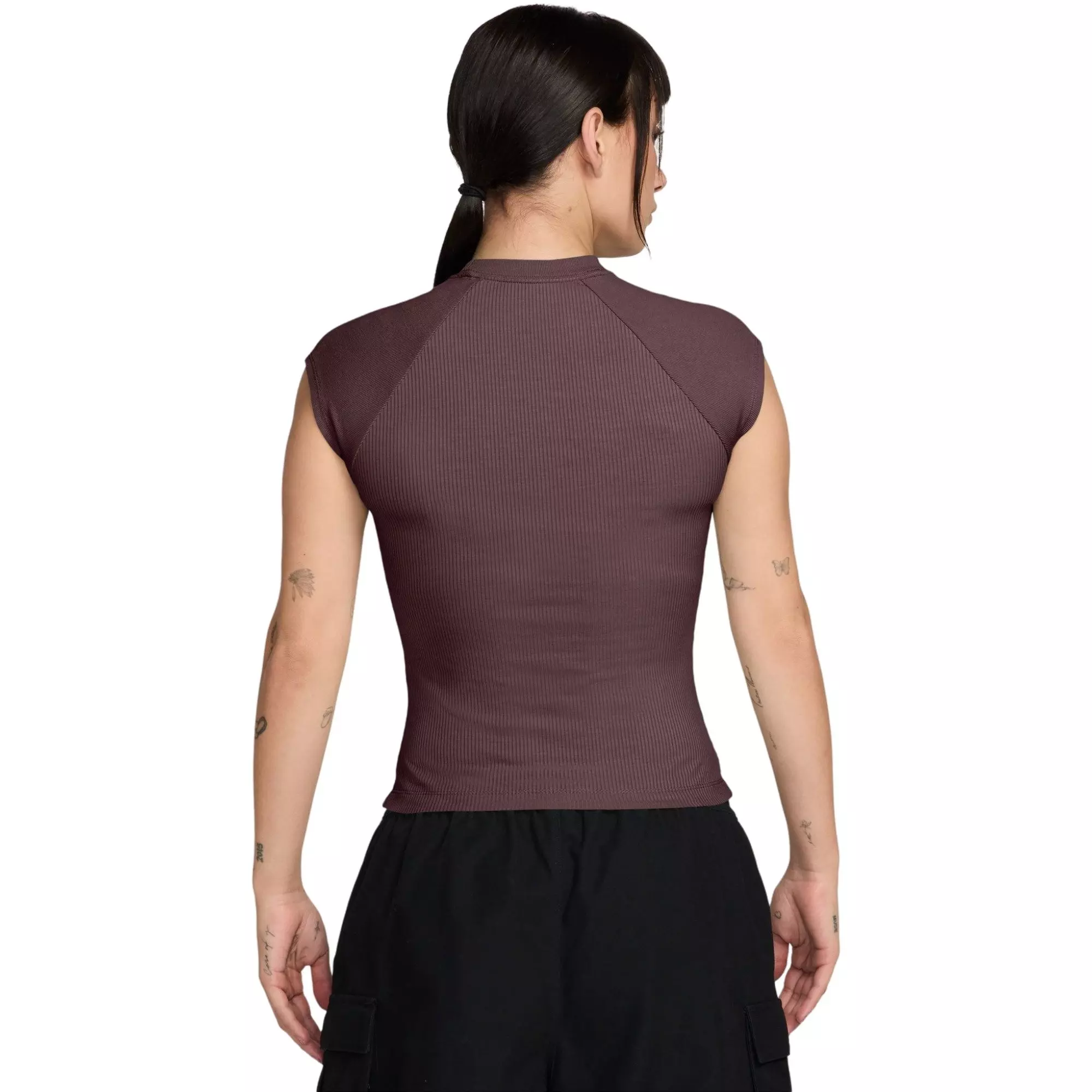 Nike Women's Sportswear Chill Knit Tight Short-Sleeve Ribbed Top - Brown - BROWN