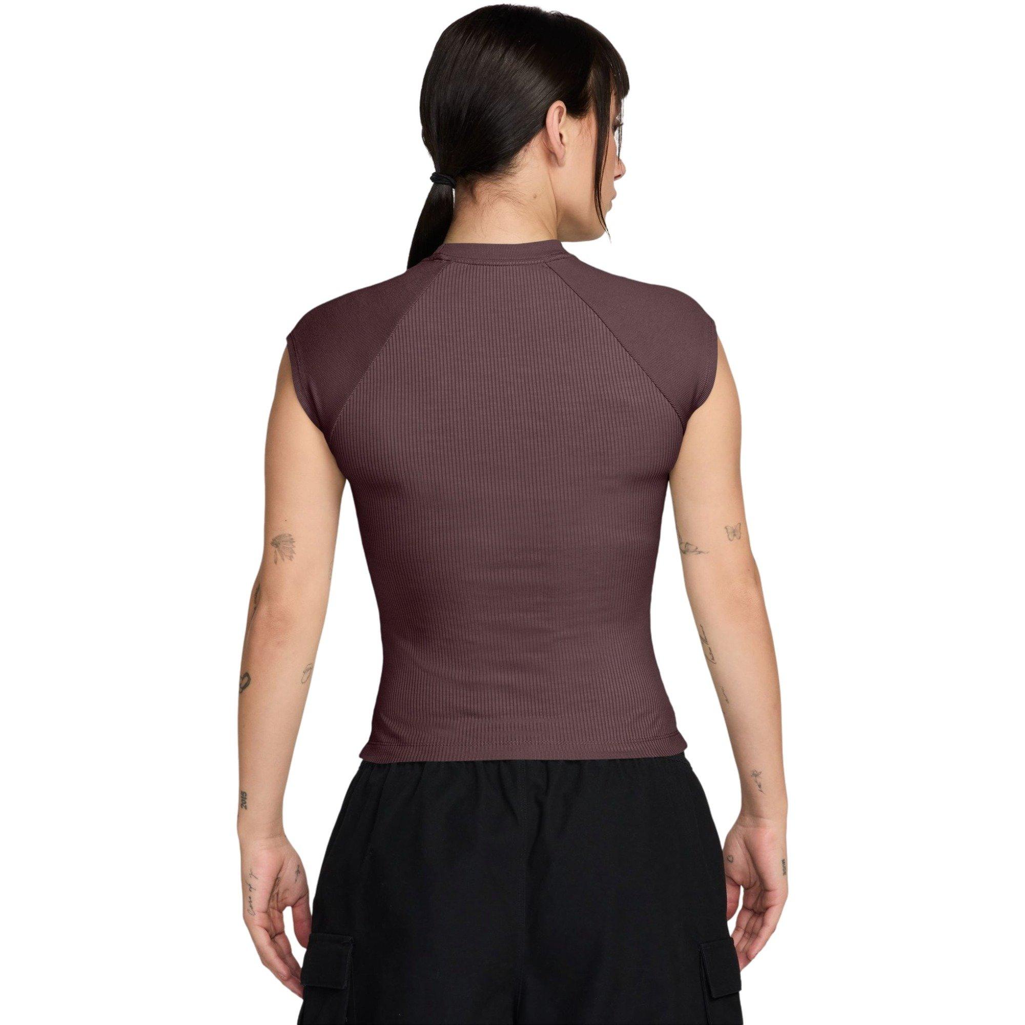 Nike Women's Sportswear Chill Knit Tight Short-Sleeve Ribbed Top-Brown - BROWN Thumbnail View 2