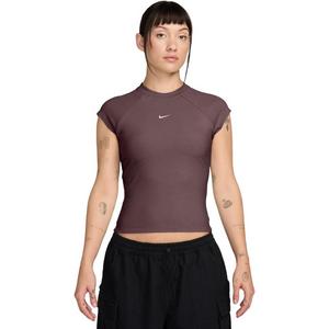 Nike Women's Sportswear Chill Knit Tight Short-Sleeve Ribbed Top-Brown