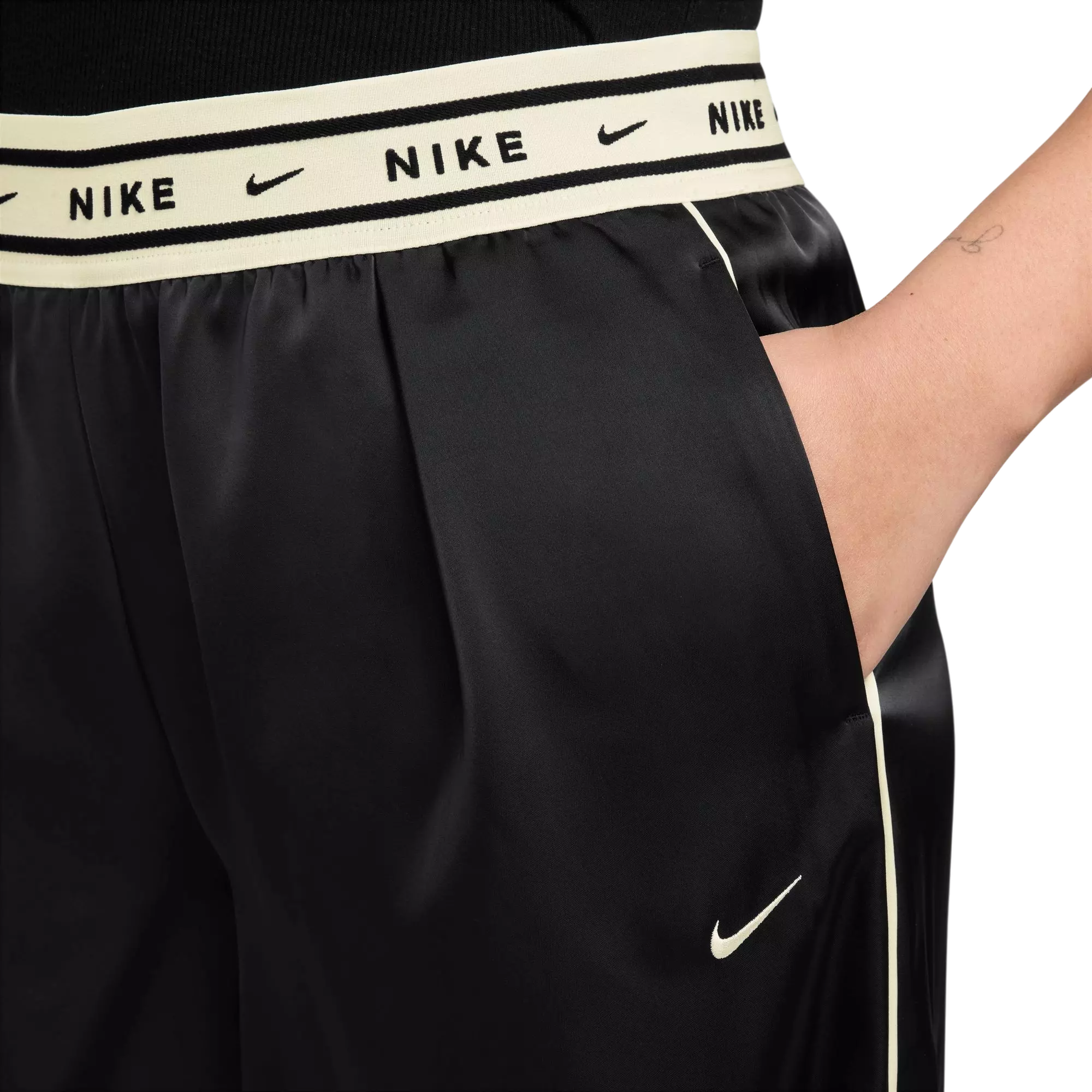 Nike Women's Sportswear Loose Mid-Rise Satin Pants - BLACK