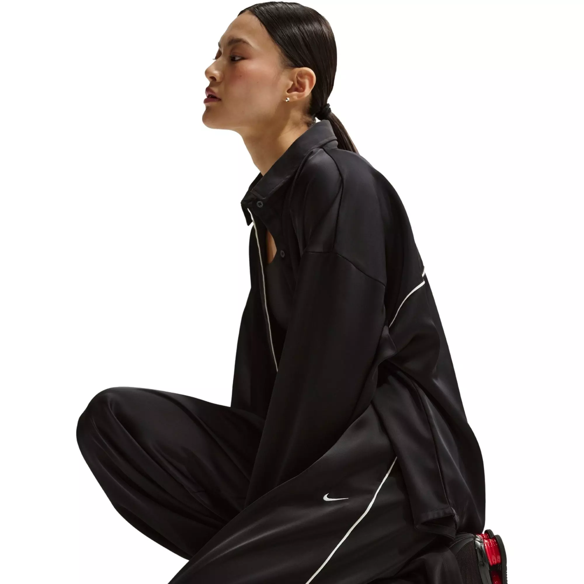 Nike Women's Sportswear Loose Mid-Rise Satin Pants - BLACK