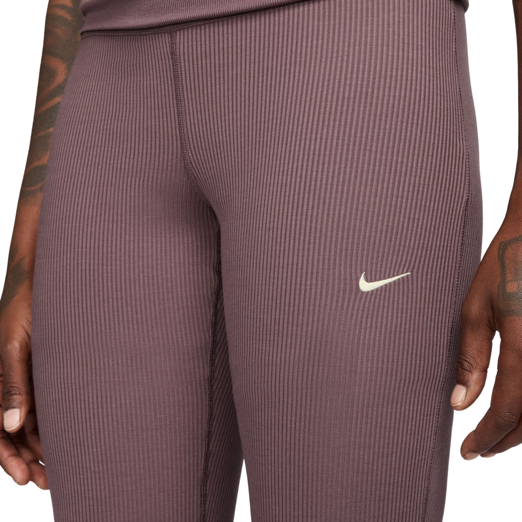 Nike Women's Sportswear Chill Knit Tight Mini-Rib Pants - BROWN Thumbnail View 3