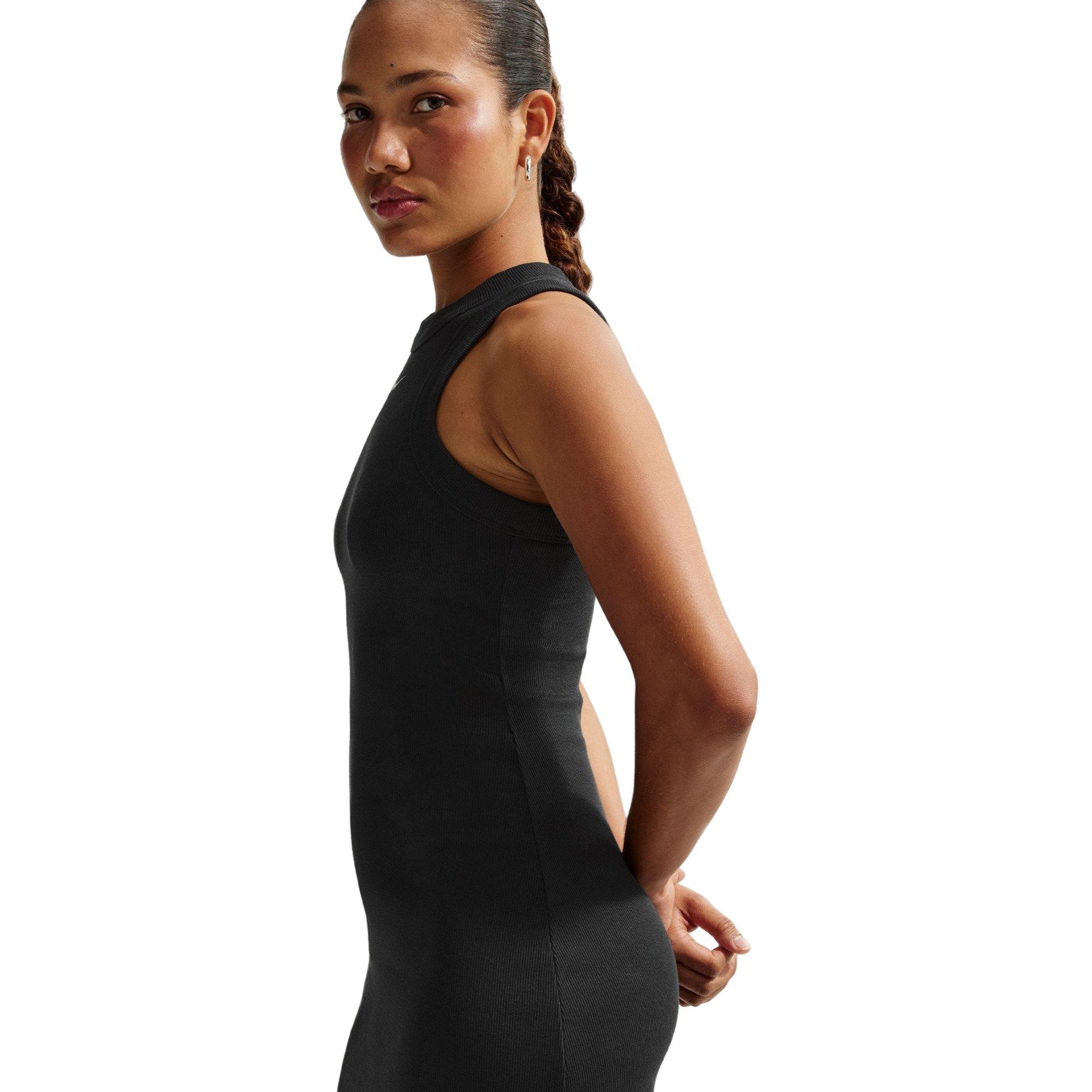 Nike Women's Sportswear Chill Knit Tight Ribbed Tank Dress - BLACK Thumbnail View 5