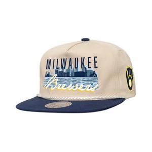 Mitchell & Ness Milwaukee Brewers Cityscape Snapback Hat-Cream