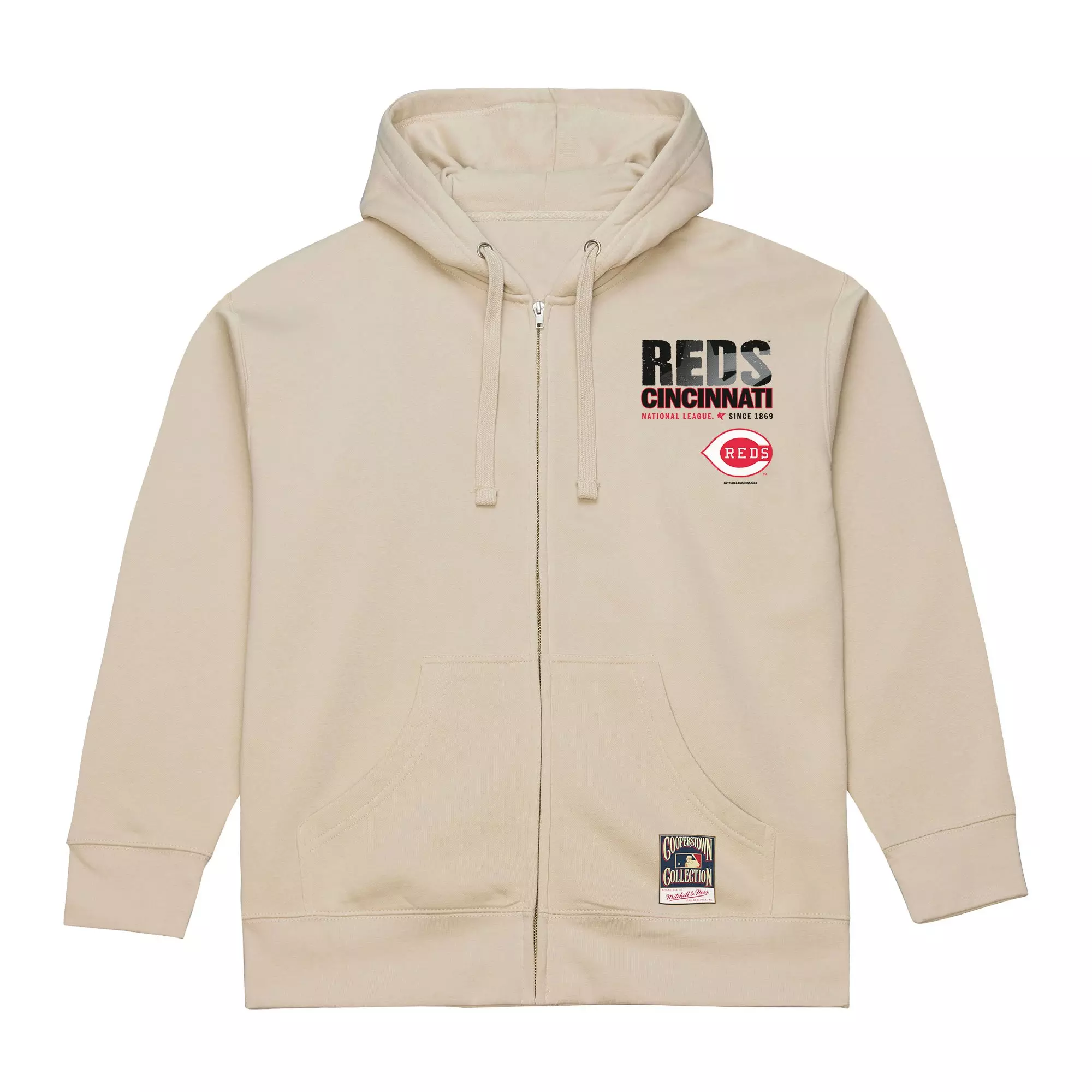 Mitchell & Ness Cincinnati Reds Cityscape Fleece Hoodie-Cream. - CREAM