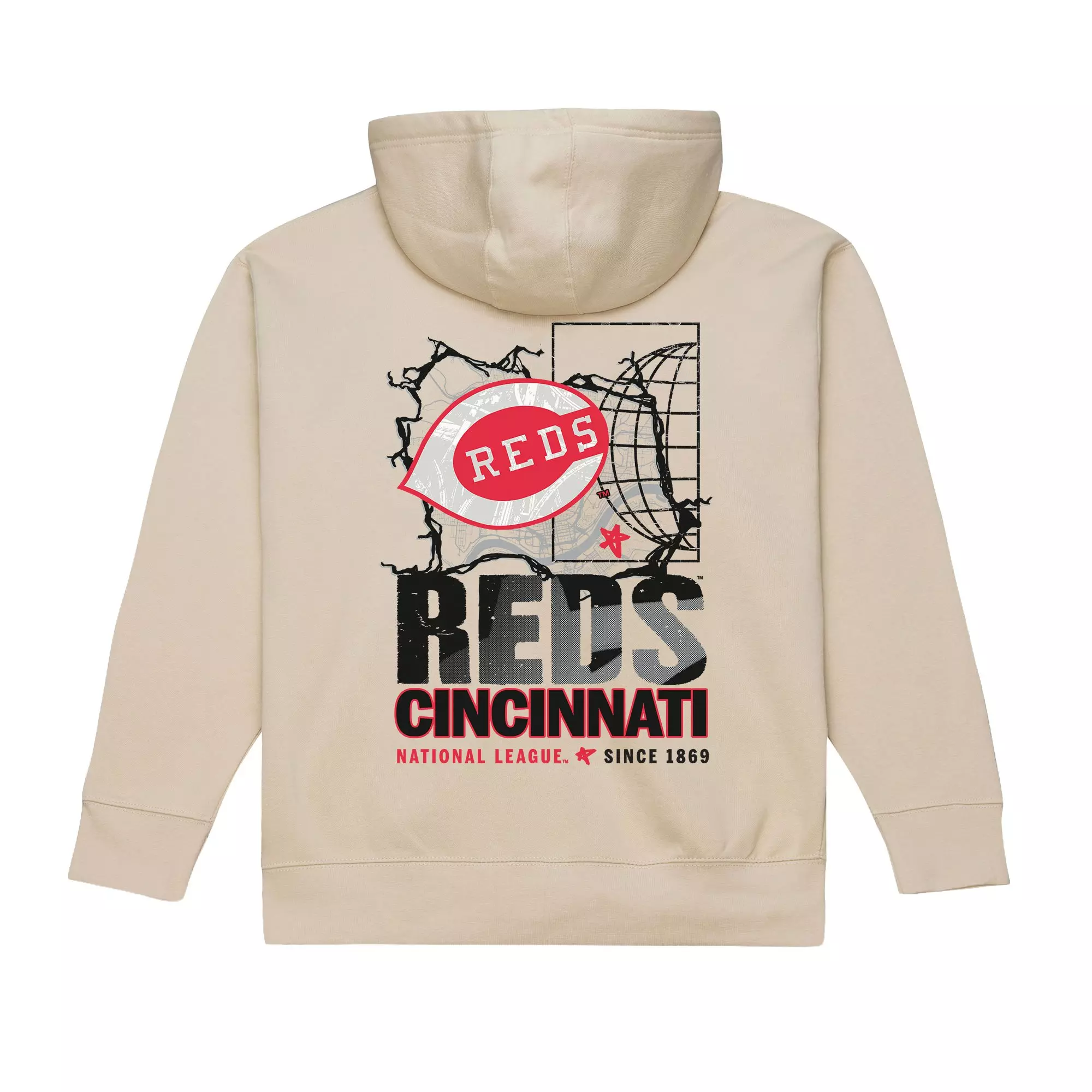 Mitchell & Ness Cincinnati Reds Cityscape Fleece Hoodie-Cream. - CREAM