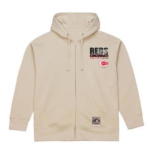 Mitchell & Ness Cincinnati Reds Cityscape Fleece Hoodie-Cream.