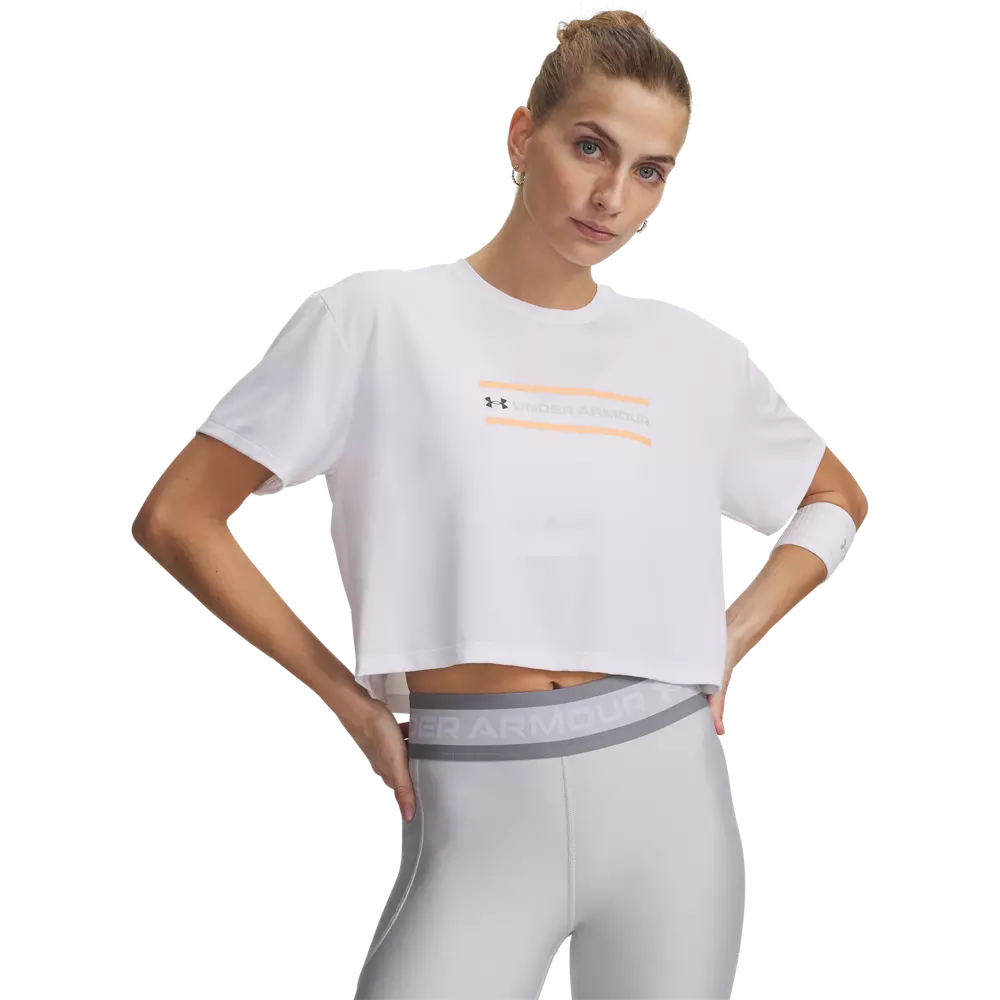 Under Armour Women's Linear Logo Crop Tee - WHITE