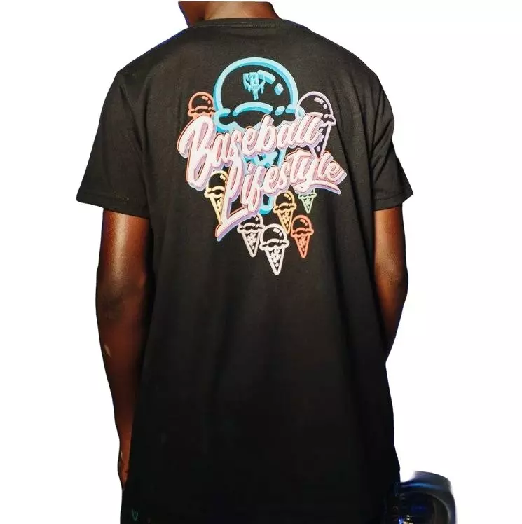 Baseball Lifestyle 101 Big Boys' Ice Cream Print Tee - Black/Neon - BLACK/MULTI