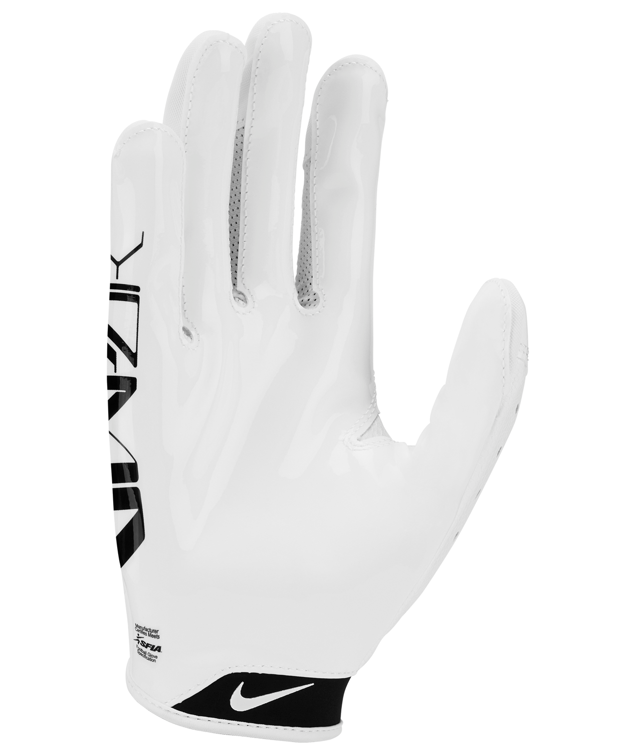 Back view of Nike Vapor Jet 8.0 white football gloves with breathable mesh backhand and adjustable neoprene cuff.