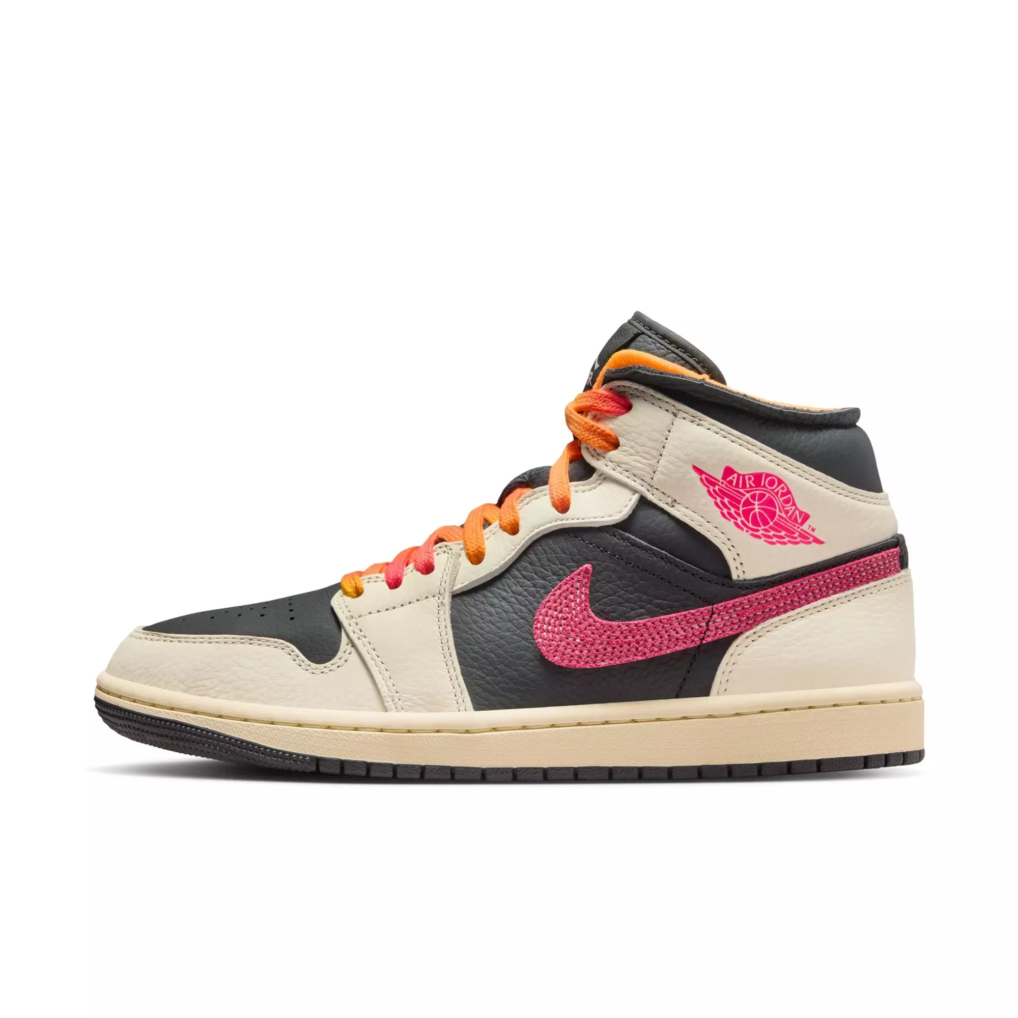 Jordan 1 Mid SE "Pale Ivory/Racer Pink/Black/Muslin" Women's Shoe - WHITE/BLACK/PINK