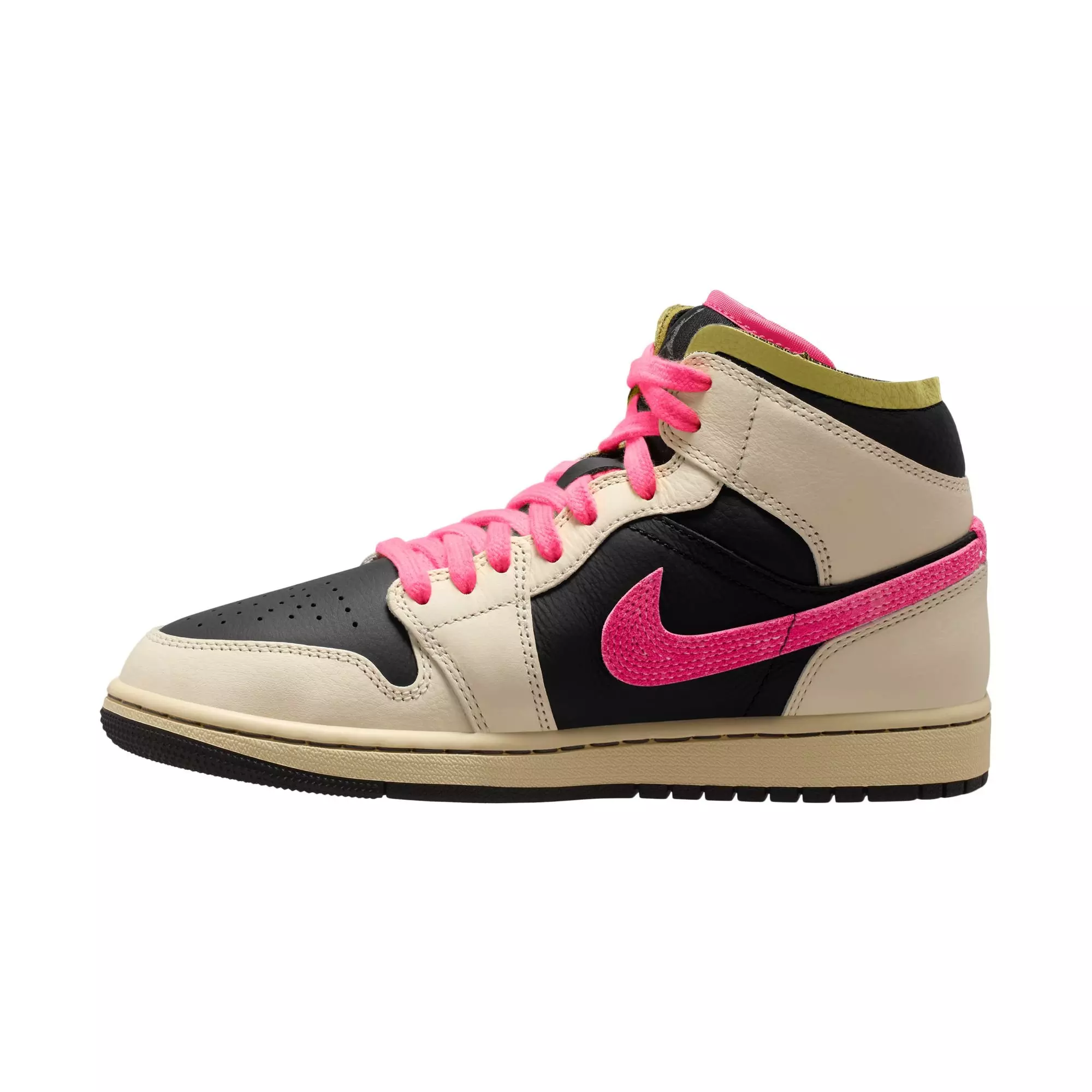 Jordan 1 Mid SE "Pale Ivory/Racer Pink/Black/Muslin" Women's Shoe - WHITE/BLACK/PINK