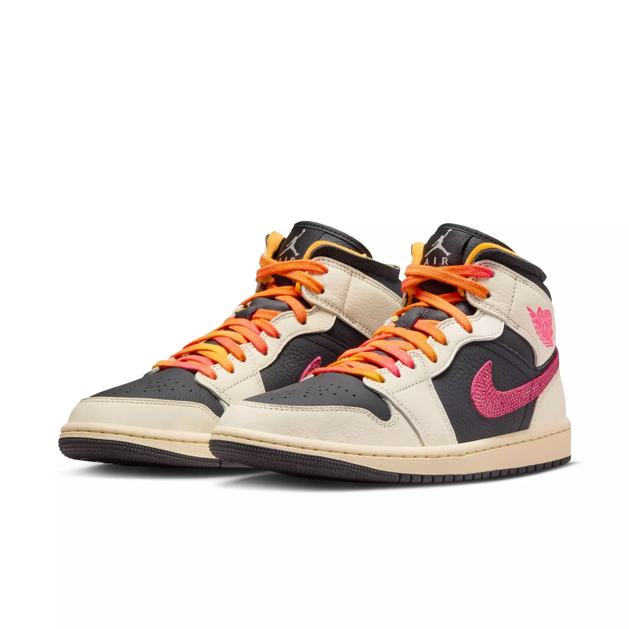 Jordan 1 Mid SE "Pale Ivory/Racer Pink/Black/Muslin" Women's Shoe - WHITE/BLACK/PINK