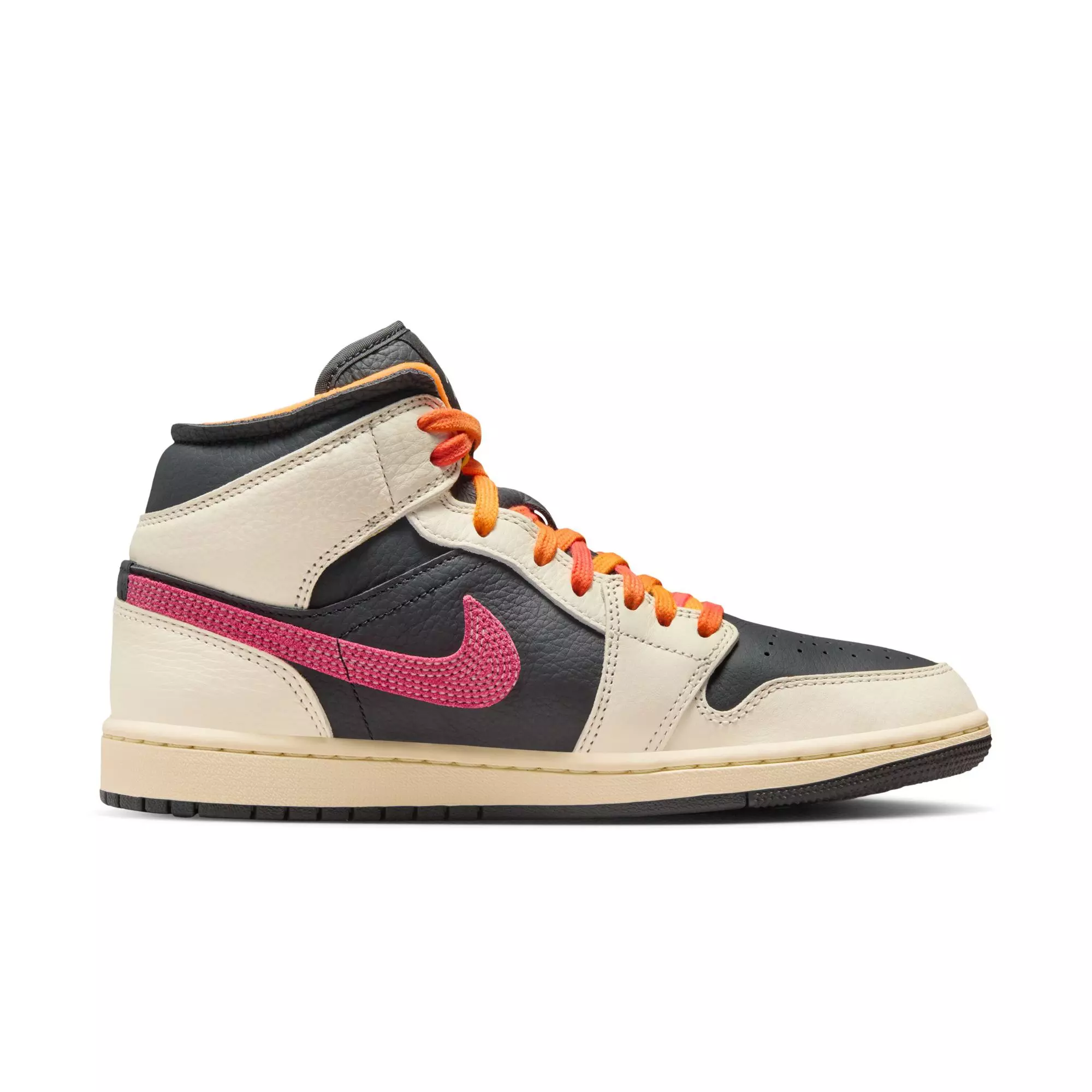 Jordan 1 Mid SE "Pale Ivory/Racer Pink/Black/Muslin" Women's Shoe - WHITE/BLACK/PINK