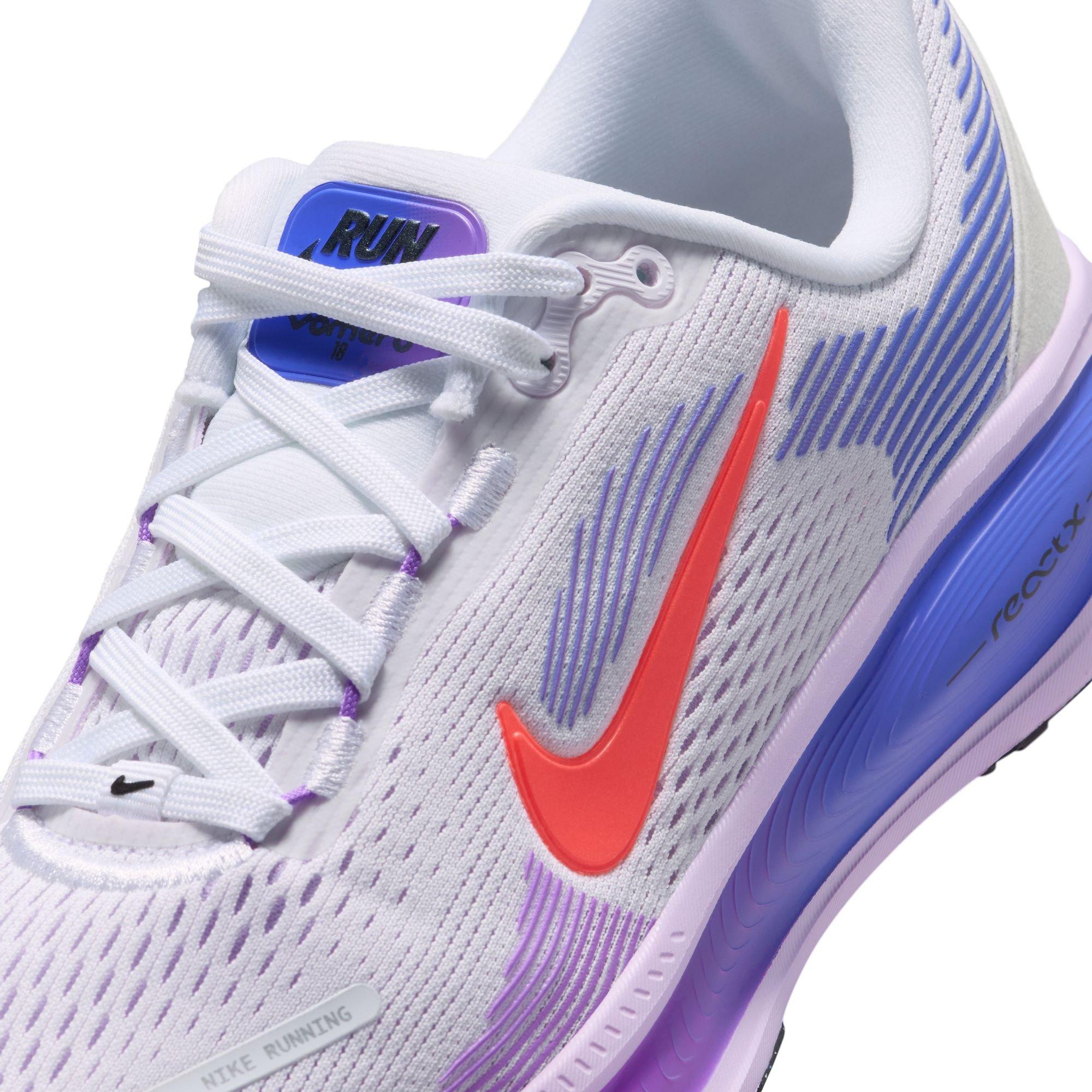 Nike Vomero 18 "White/Hot Lava/Violet Mist/Sapphire" Grade School Girls' Road Running Shoe - WHITE/PURPLE Thumbnail View 10