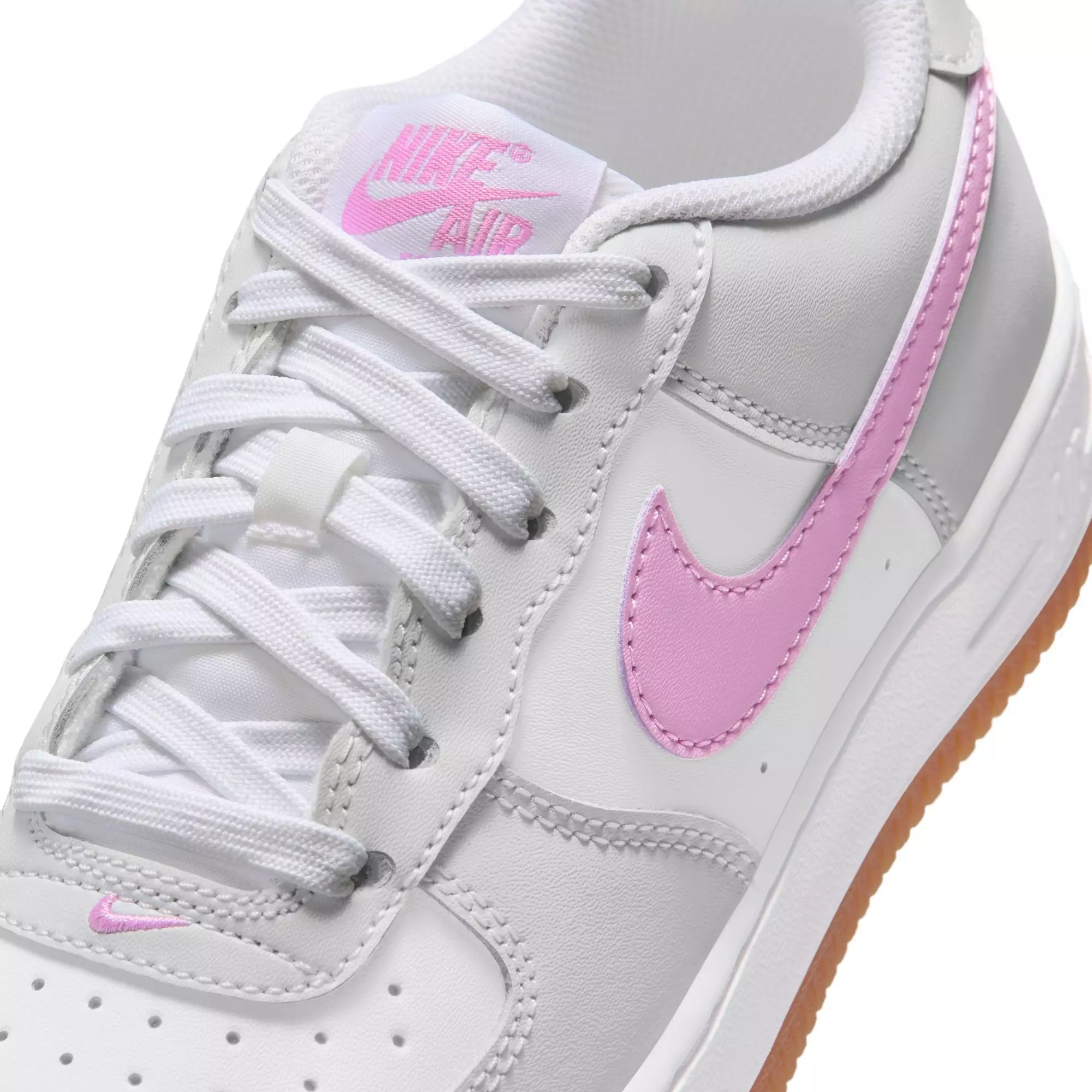Nike Air Force 1 "White/Lt Magenta/Off-White/Gum Med Brown" Grade School Girls' Shoe - MAGENTA