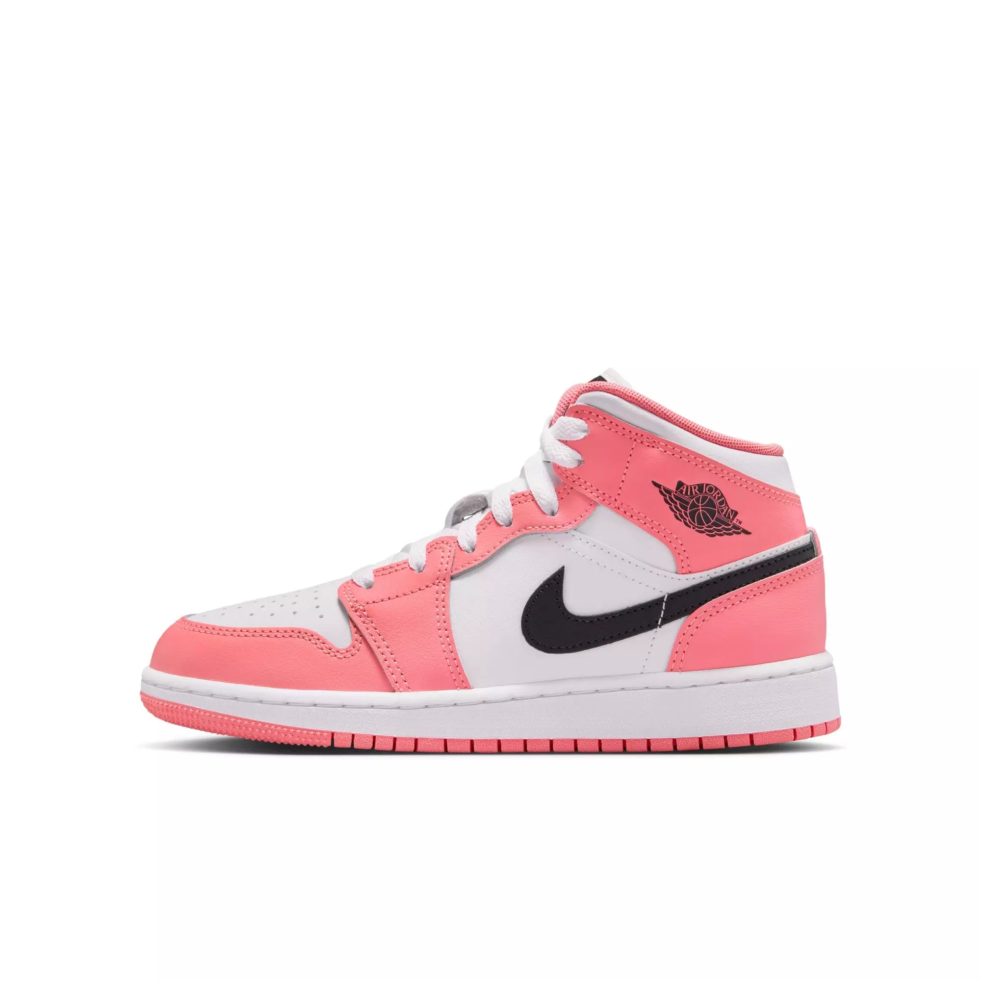 Jordan 1 Mid "Pink Gaze/Black/White" Grade School Girls' Shoe - PINK/BLACK