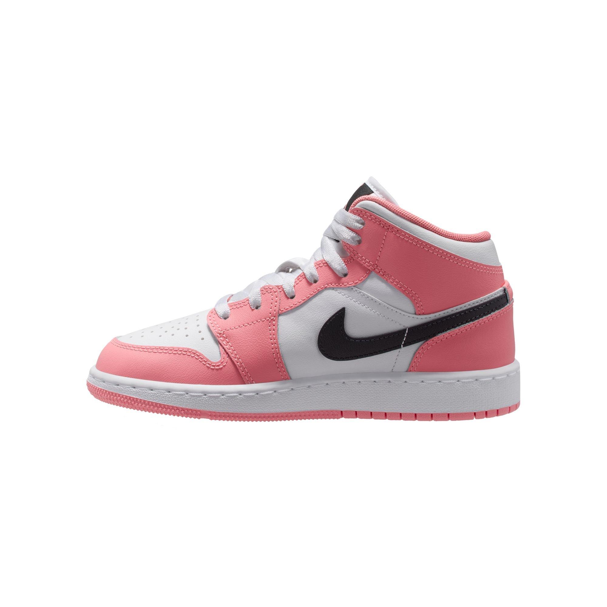 Jordan 1 Mid Grade School Girls' "Pink Gaze/Black/White" Shoe