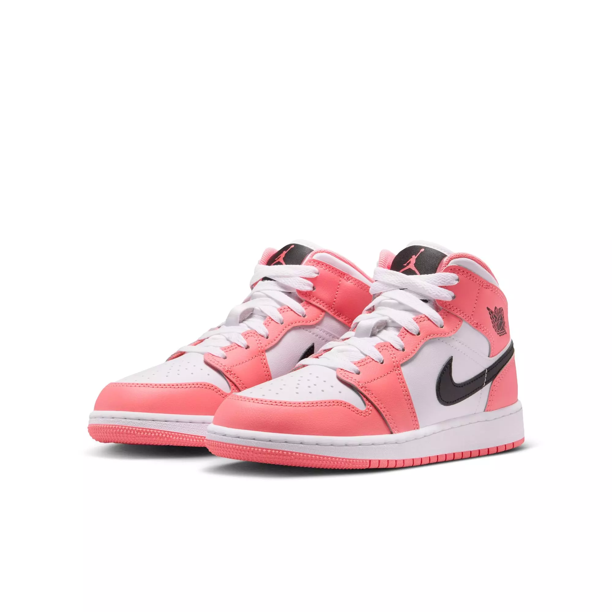 Jordan 1 Mid "Pink Gaze/Black/White" Grade School Girls' Shoe - PINK/BLACK
