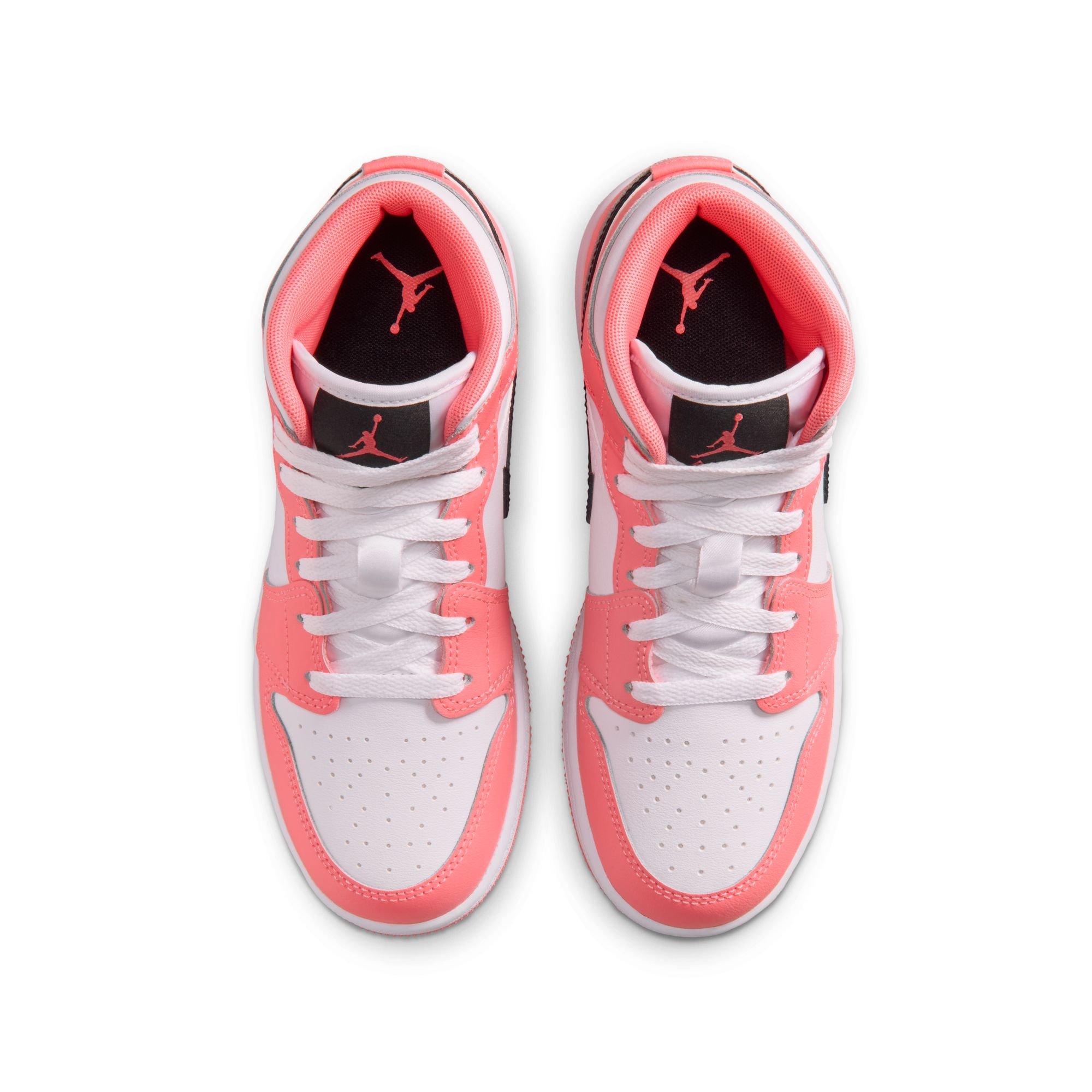 Jordan 1 Mid Grade School Girls' "Pink Gaze/Black/White" Shoe