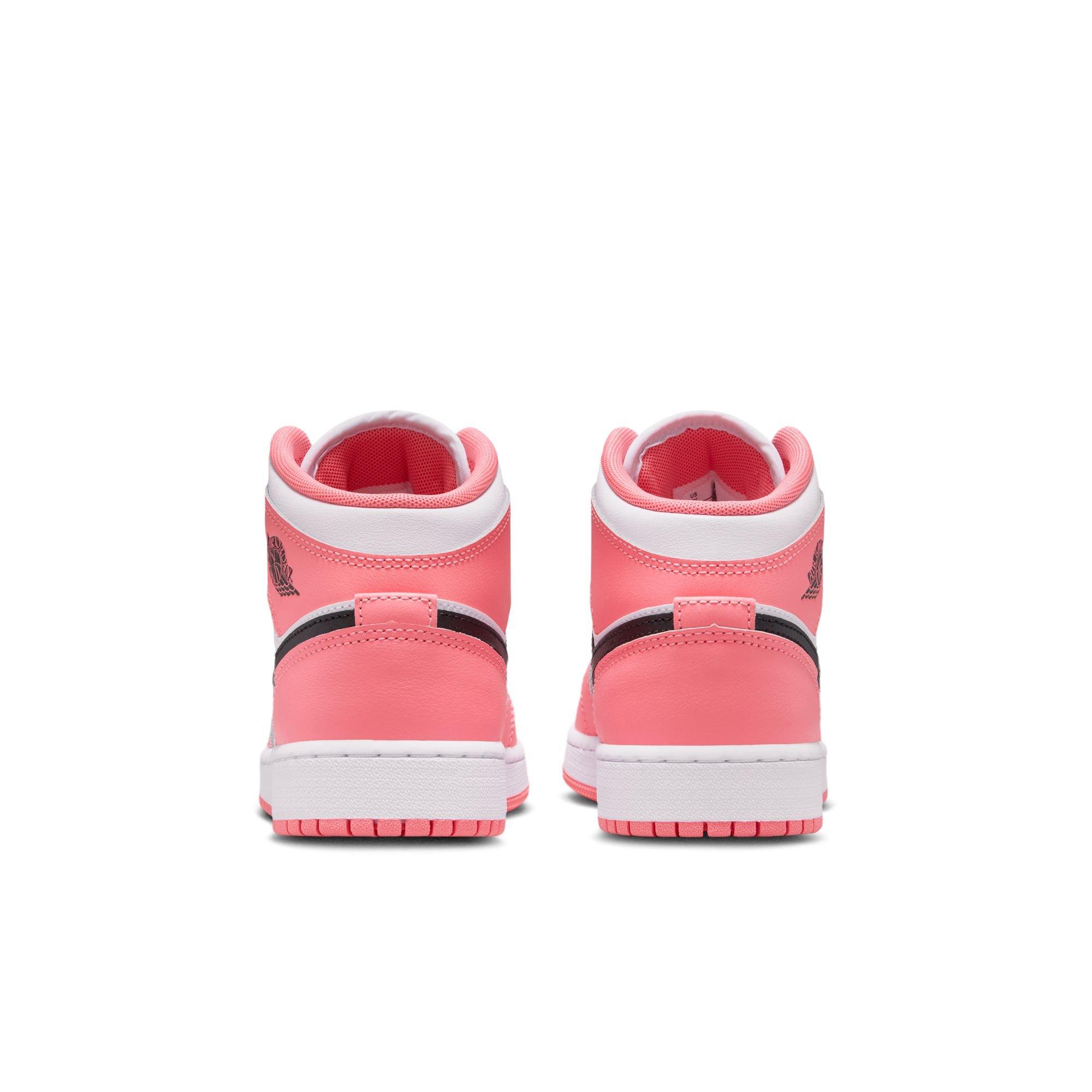 Jordan 1 Mid Grade School Girls' "Pink Gaze/Black/White" Shoe