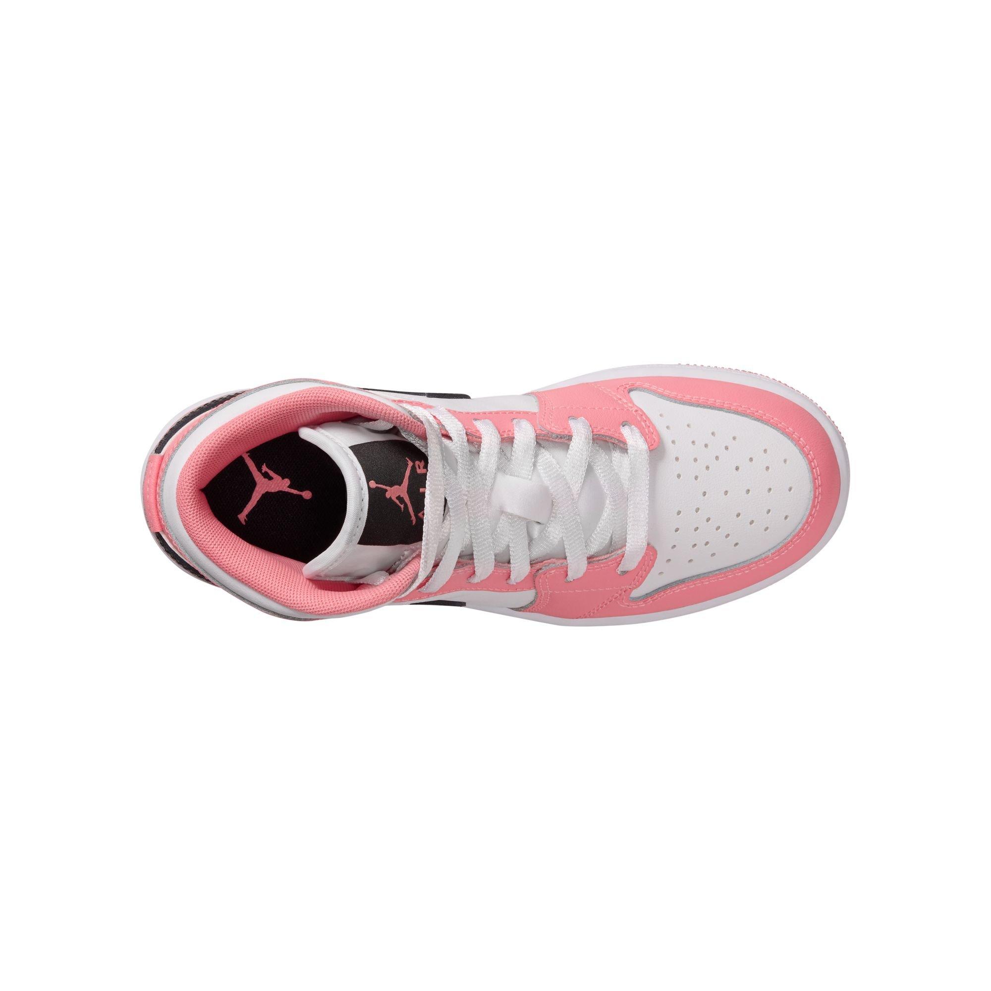 Jordan 1 Mid Grade School Girls' "Pink Gaze/Black/White" Shoe