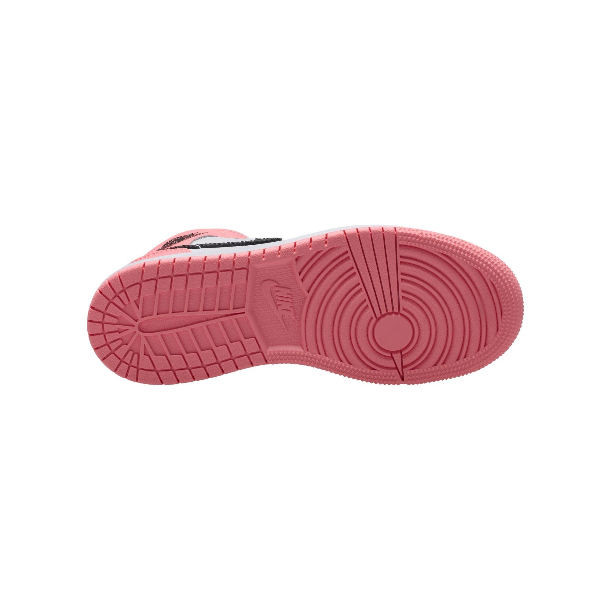 Jordan 1 Mid Grade School Girls' "Pink Gaze/Black/White" Shoe