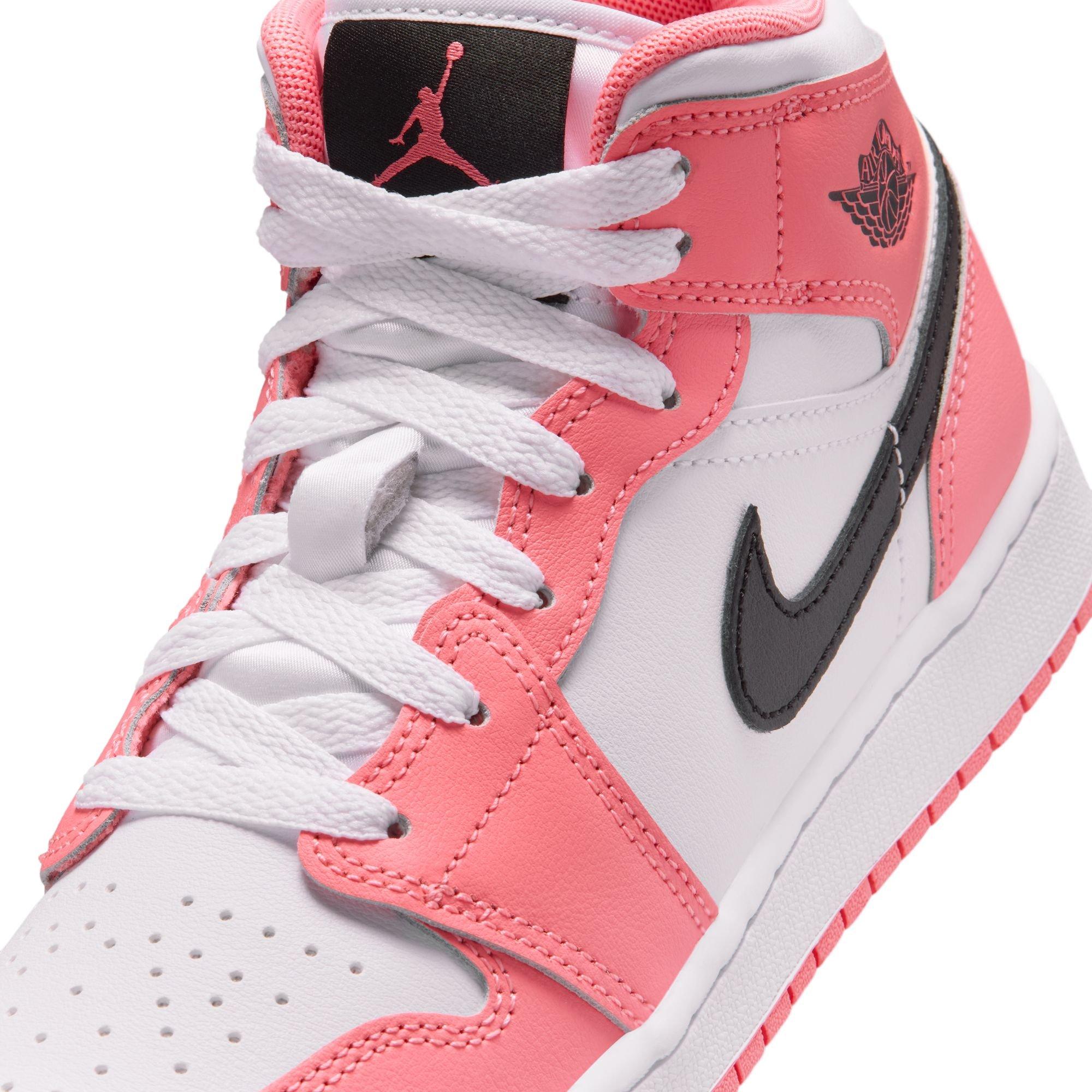 Jordan 1 Mid Grade School Girls' "Pink Gaze/Black/White" Shoe