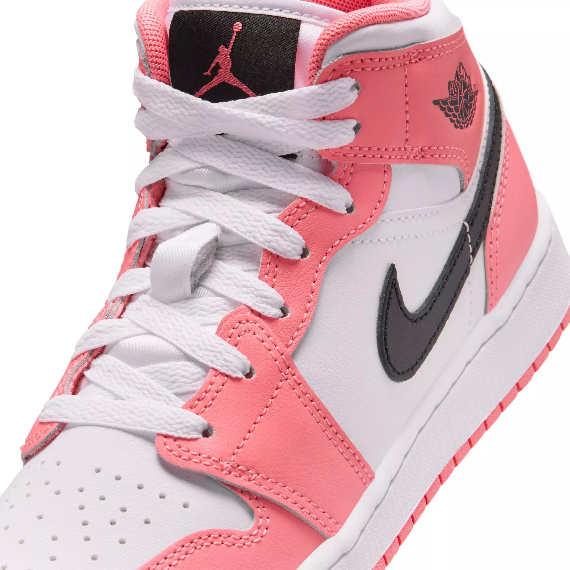 Jordan 1 Mid "Pink Gaze/Black/White" Grade School Girls' Shoe - PINK/BLACK