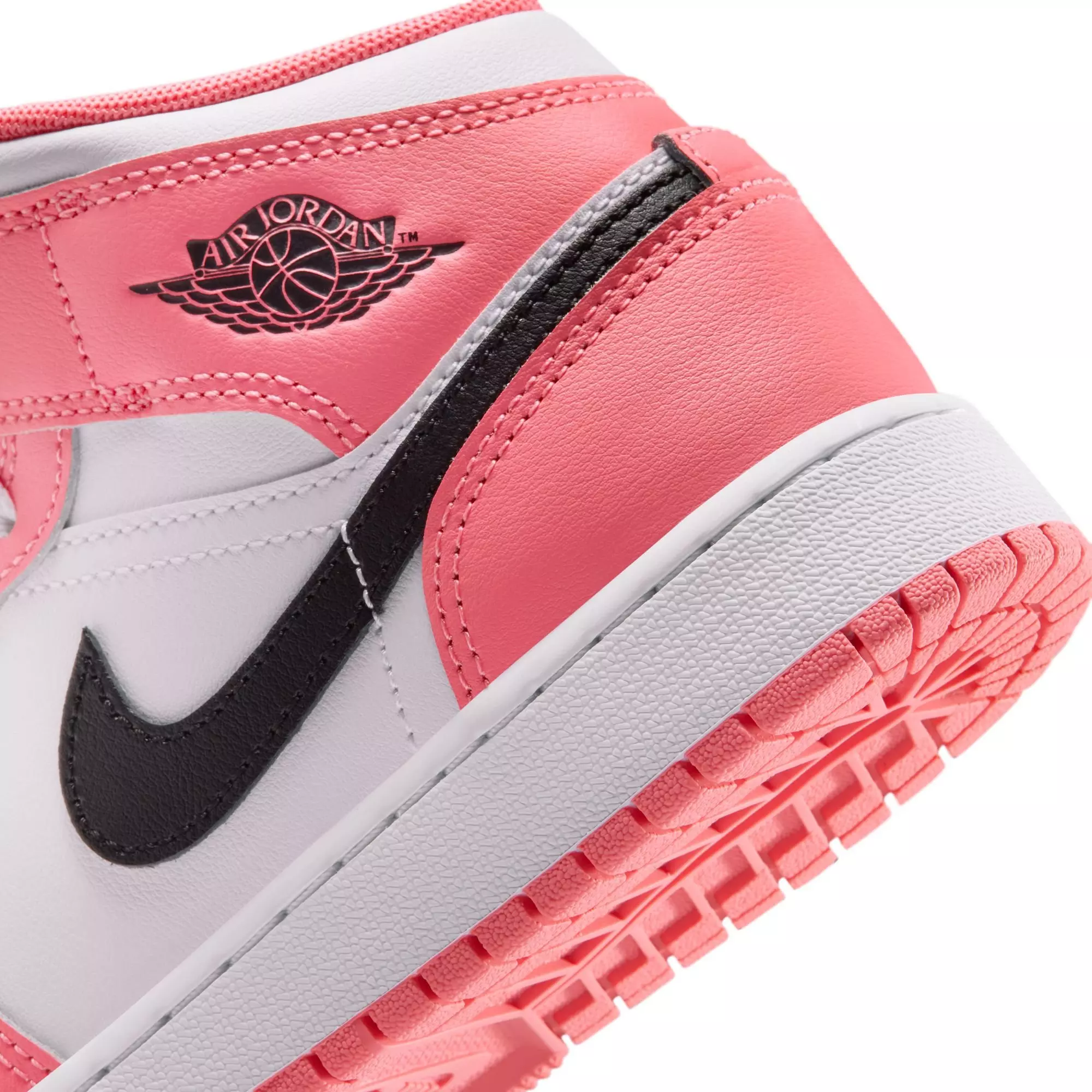Jordan 1 Mid "Pink Gaze/Black/White" Grade School Girls' Shoe - PINK/BLACK