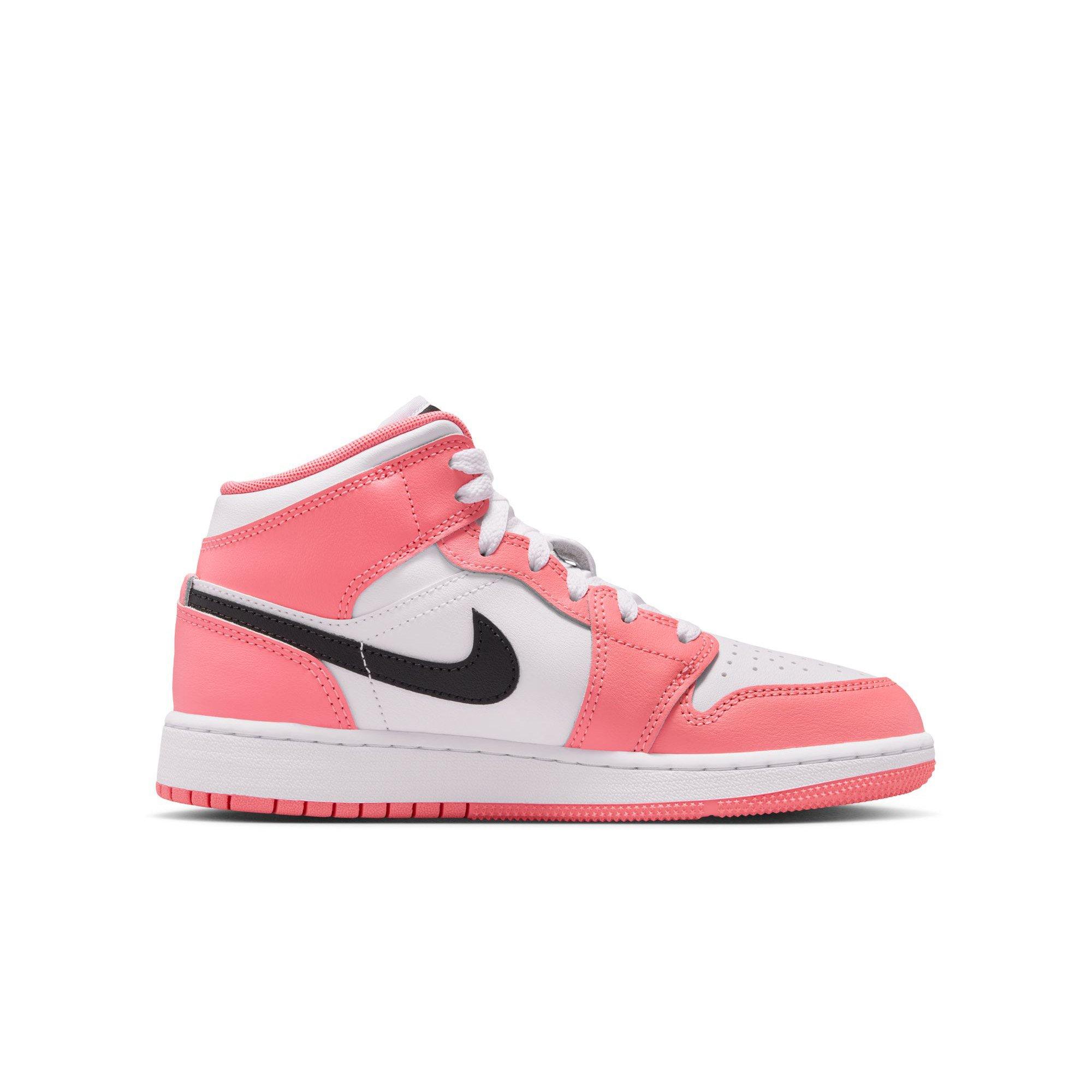 Jordan 1 Mid Grade School Girls' "Pink Gaze/Black/White" Shoe