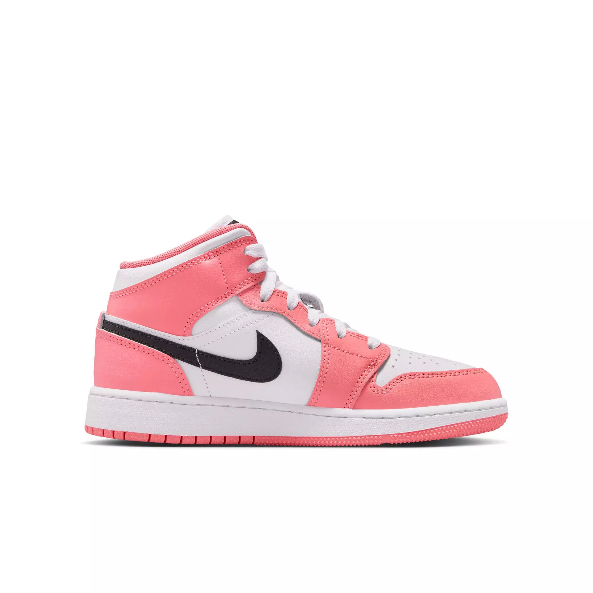 Jordan 1 Mid "Pink Gaze/Black/White" Grade School Girls' Shoe - PINK/BLACK