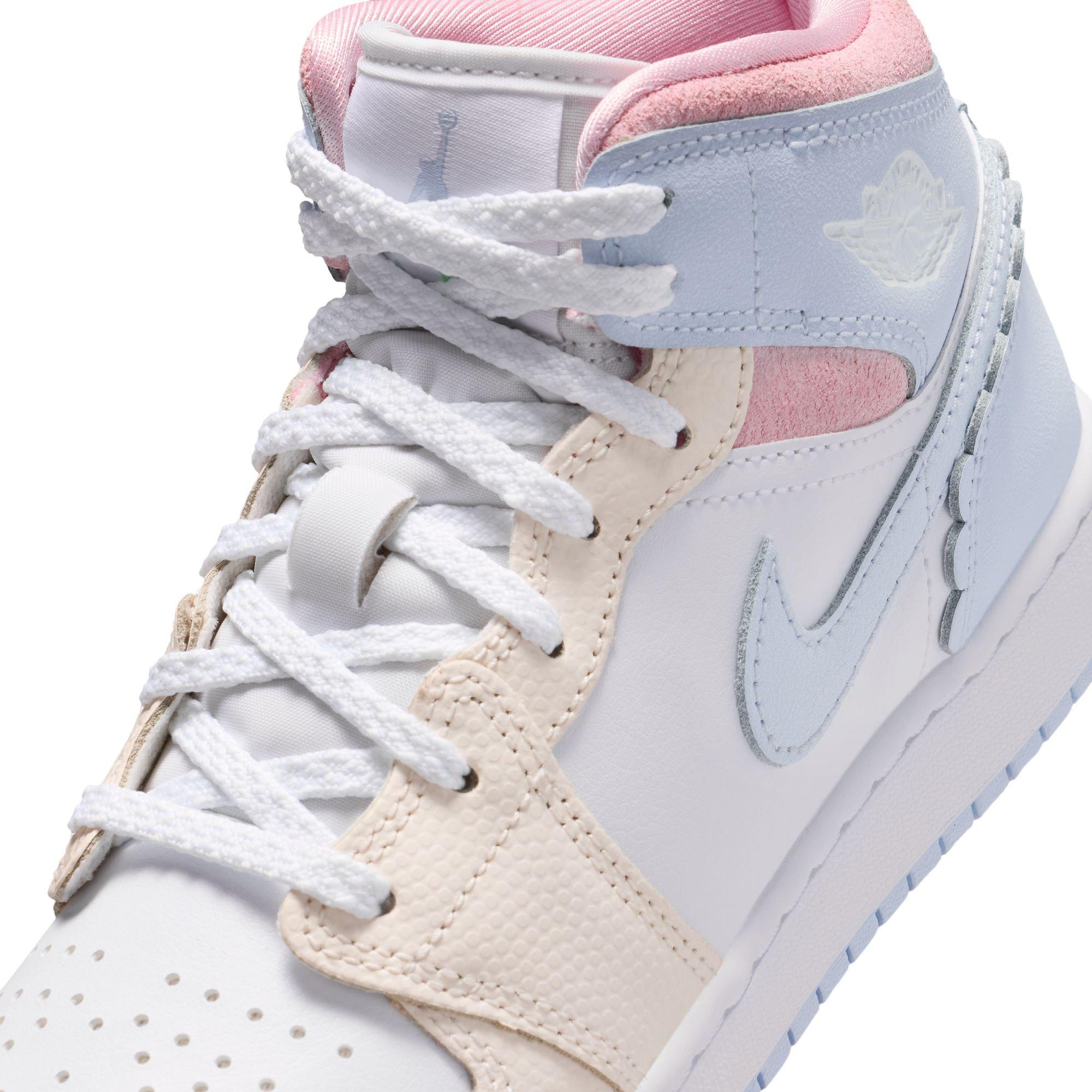 Jordan 1 Mid SE "Half Blue/Ivory/White" Grade School Girls' Shoe - BLUE/PINK Thumbnail View 12