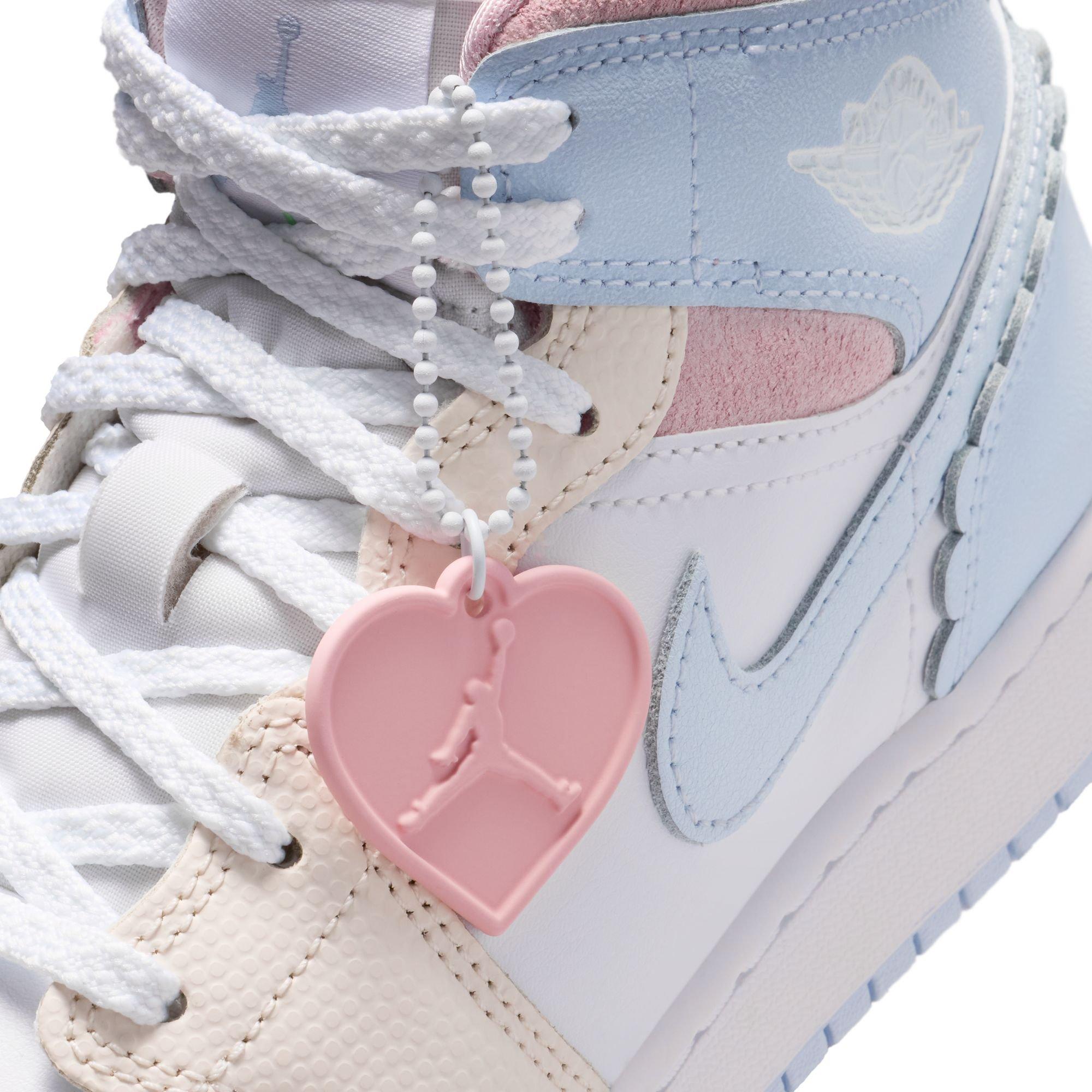 Jordan 1 Mid SE "Half Blue/Ivory/White" Grade School Girls' Shoe - BLUE/PINK Thumbnail View 13