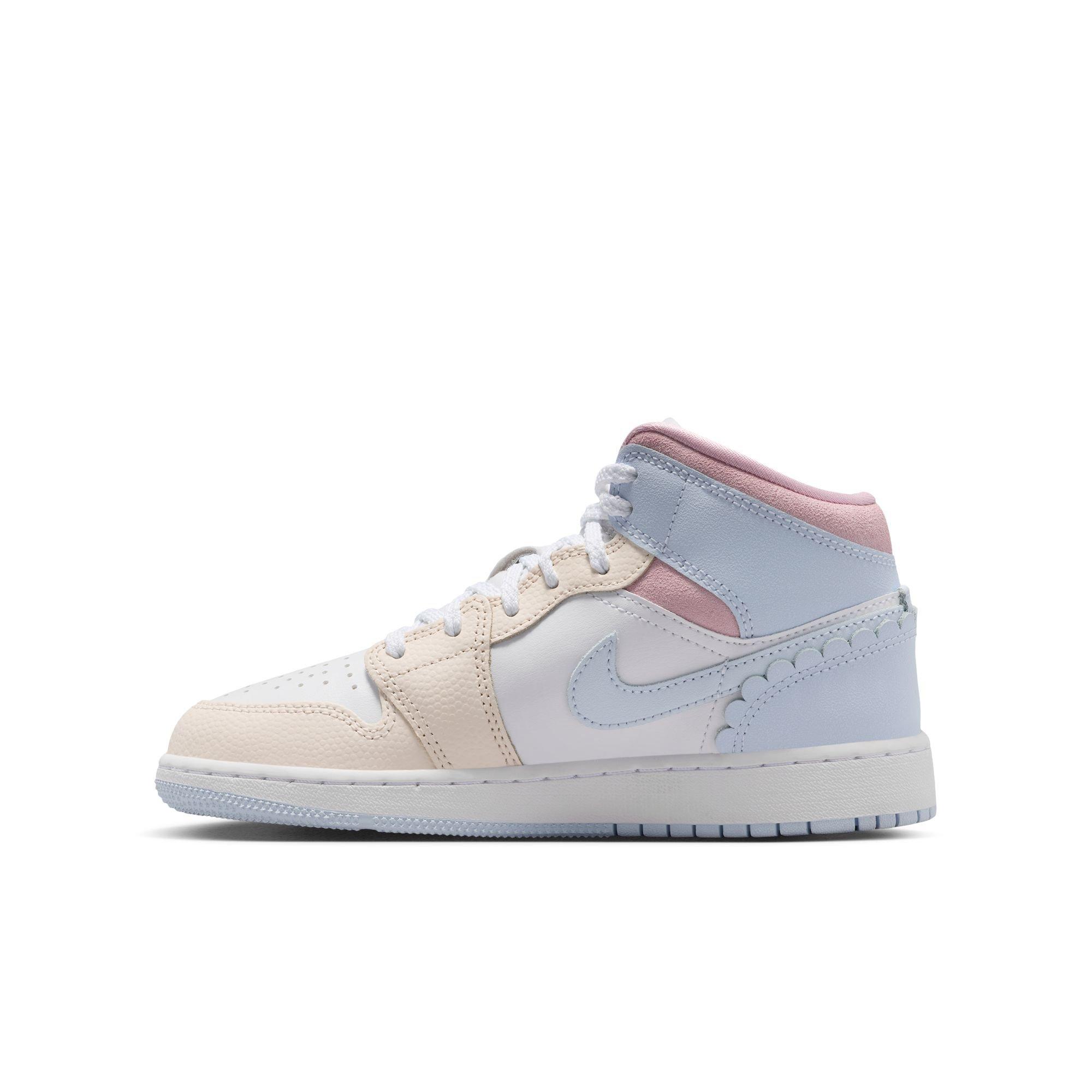 Jordan 1 Mid SE "Half Blue/Ivory/White" Grade School Girls' Shoe - BLUE/PINK Thumbnail View 4
