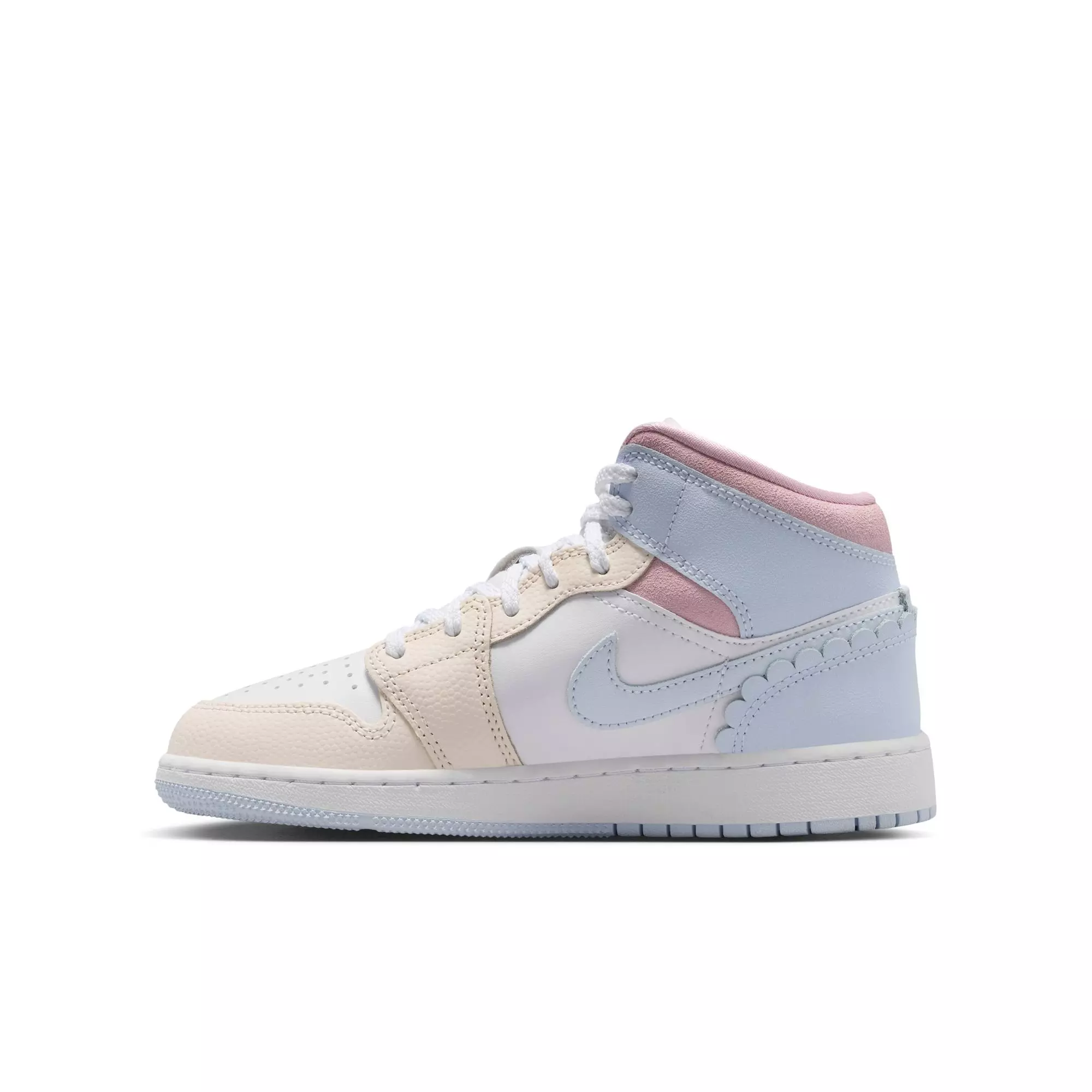 Jordan 1 Mid SE "Half Blue/Ivory/White" Grade School Girls' Shoe - BLUE/PINK