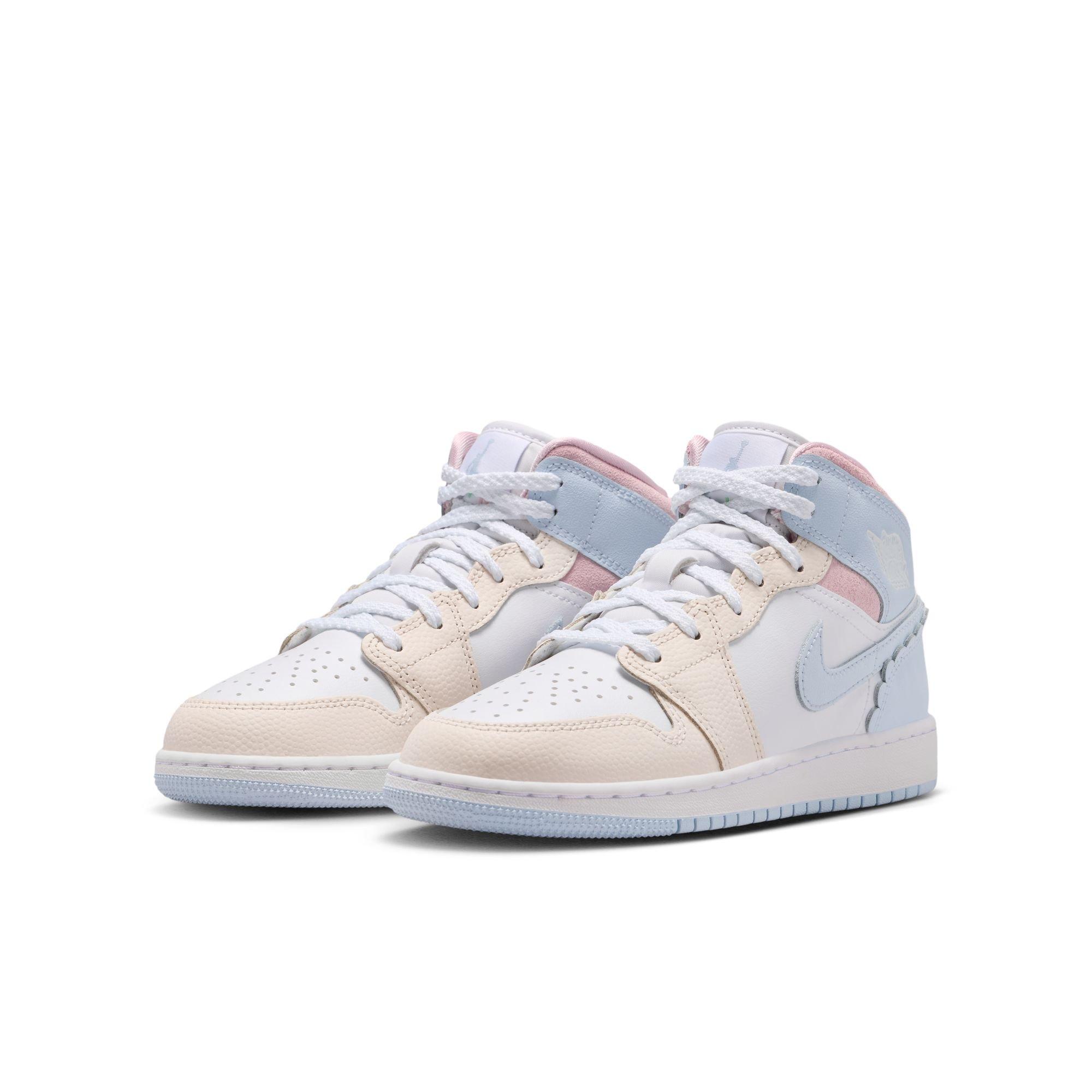 Jordan 1 Mid SE "Half Blue/Ivory/White" Grade School Girls' Shoe - BLUE/PINK Thumbnail View 5