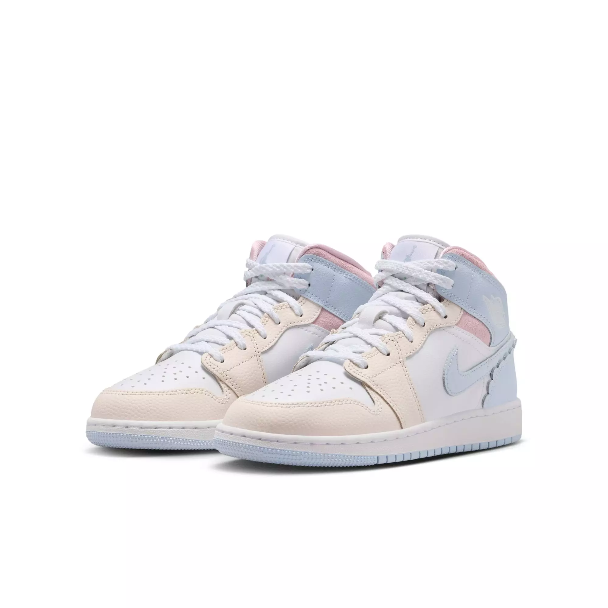 Jordan 1 Mid SE "Half Blue/Ivory/White" Grade School Girls' Shoe - BLUE/PINK