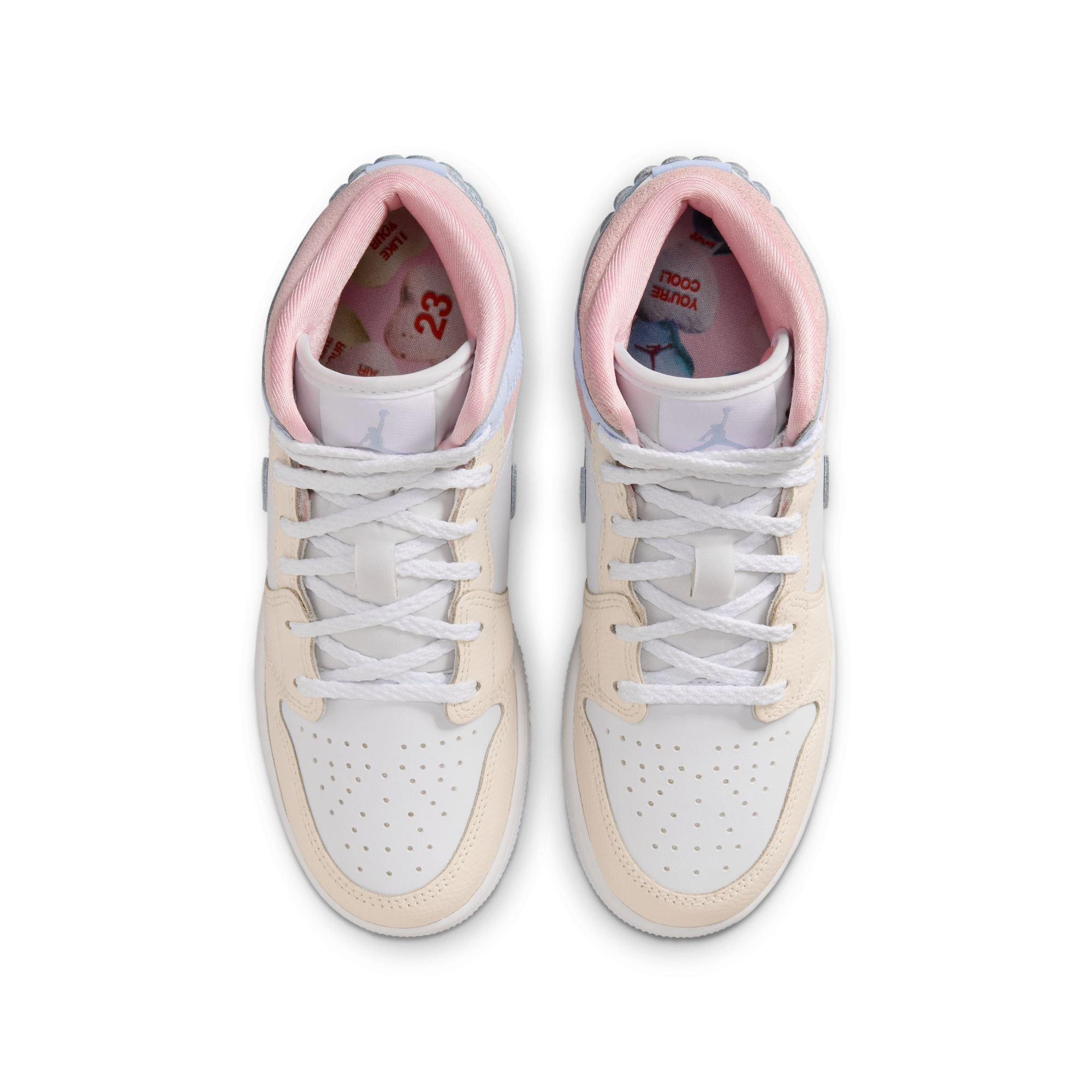 Jordan 1 Mid SE "Half Blue/Ivory/White" Grade School Girls' Shoe - BLUE/PINK Thumbnail View 6