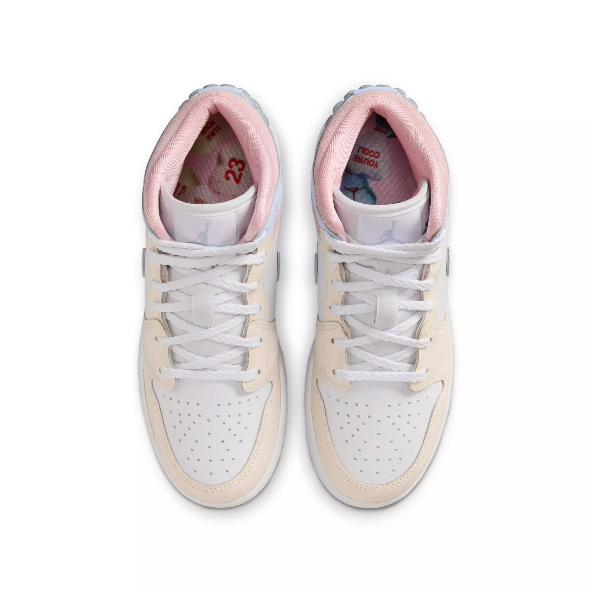 Jordan 1 Mid SE "Half Blue/Ivory/White" Grade School Girls' Shoe - BLUE/PINK